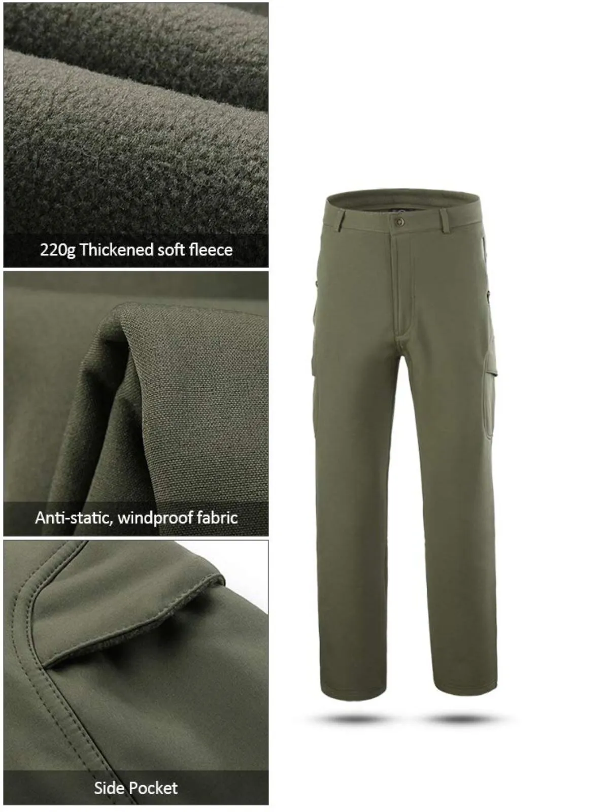 Men's Cargo Pants Outdoor Hiking Multifunctional Fleece Windproof Straight Zipper Pocket Workwear Pants, 6 of 6