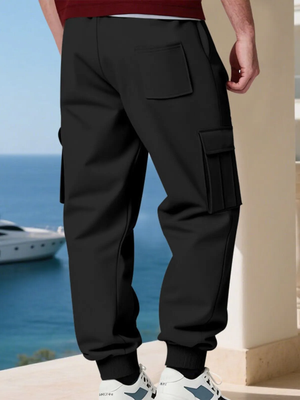 Men's Cargo Pants Lace-up Pocket Elastic Waist Comfort Warm Outdoor Sports Pants, 2 of 5