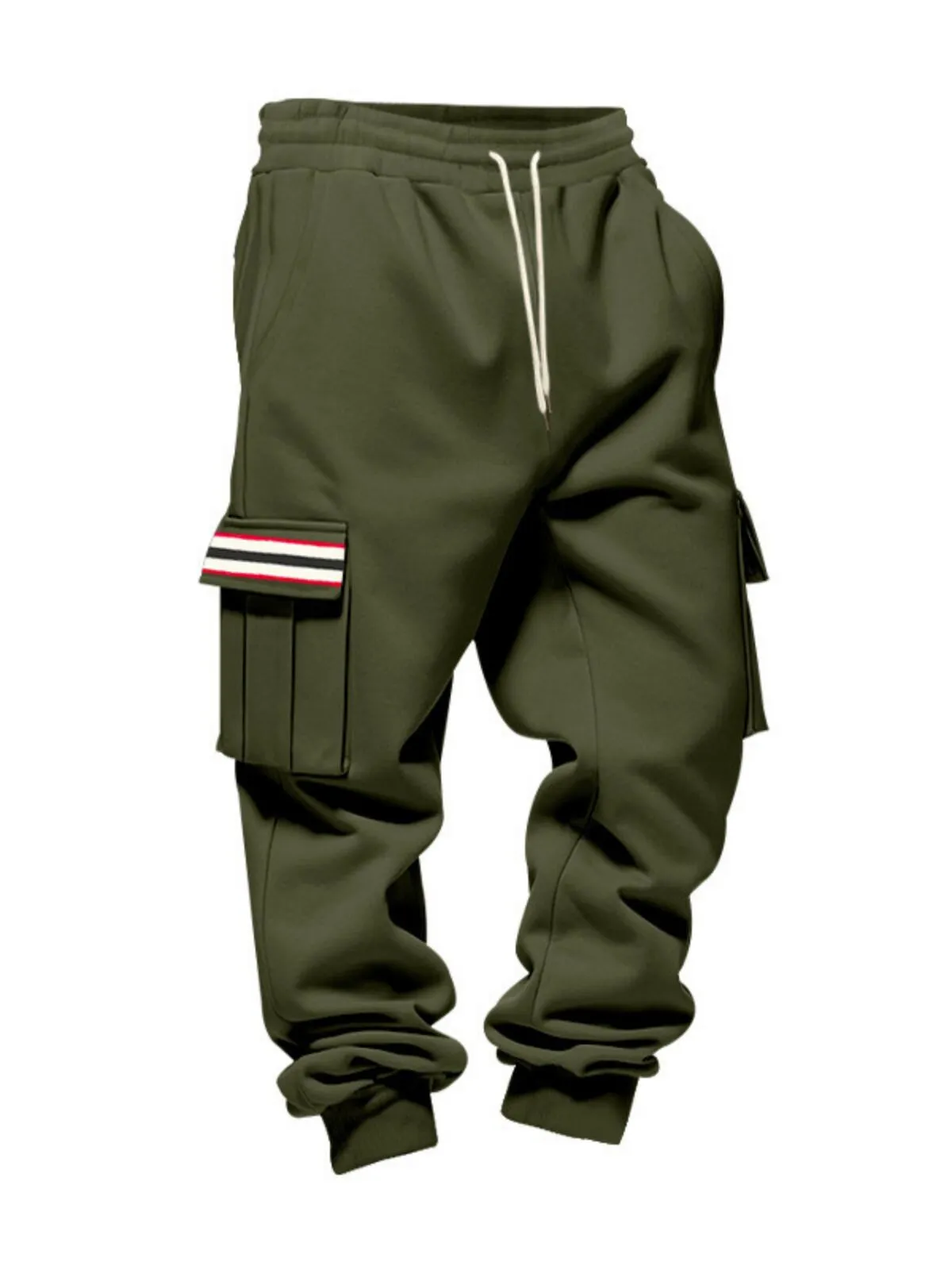 Men's Cargo Pants Lace-up Pocket Elastic Waist Patchwork Comfort Warm Outdoor Sports Pants, 3 of 7