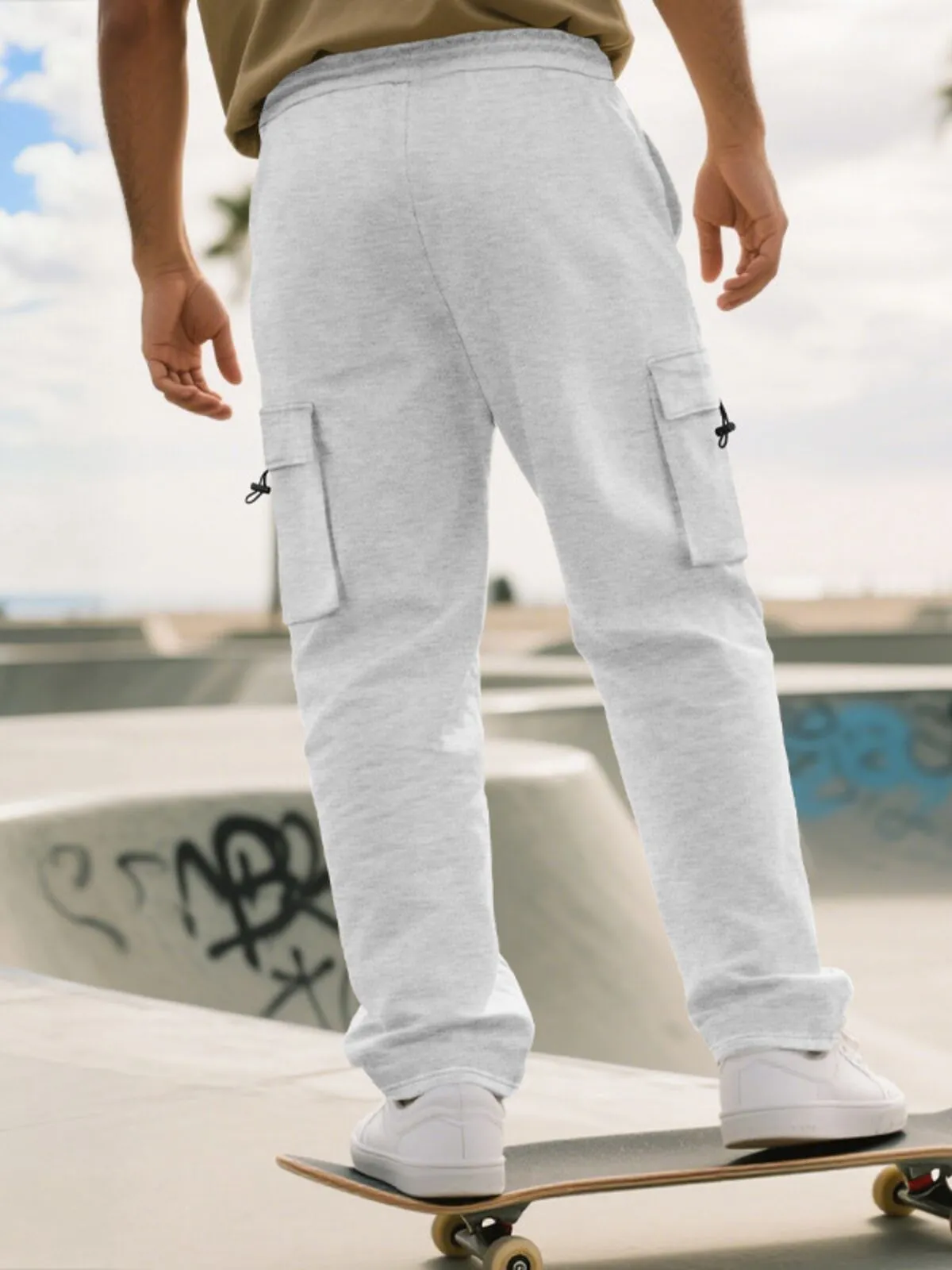 Men's Cargo Sweatpants Drawstring Pocket Elastic Waist Plain Comfort Outdoor Sports Pants, 2 of 5