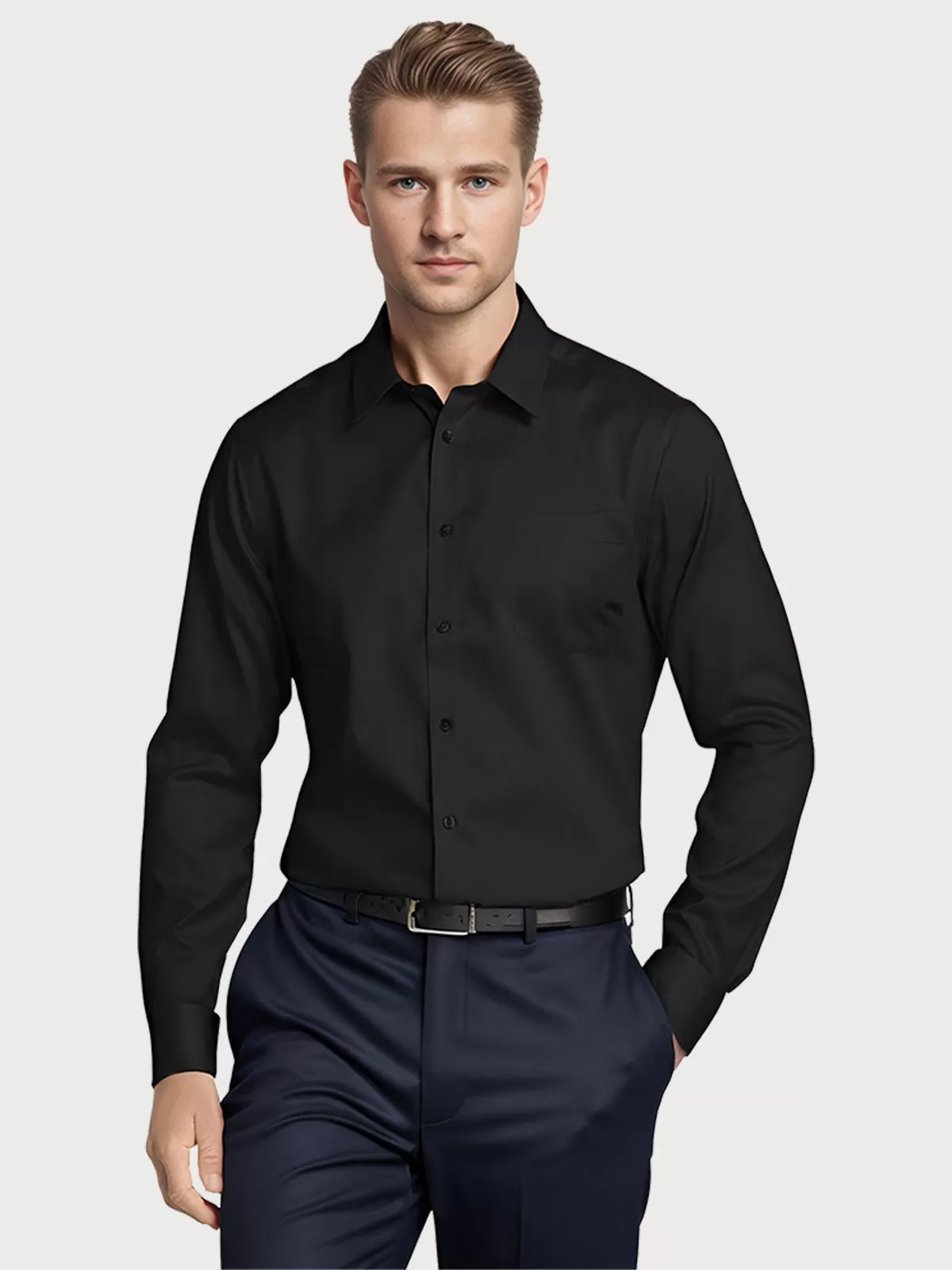 Solid Lapel Long Sleeve Shirt, 1 of 5