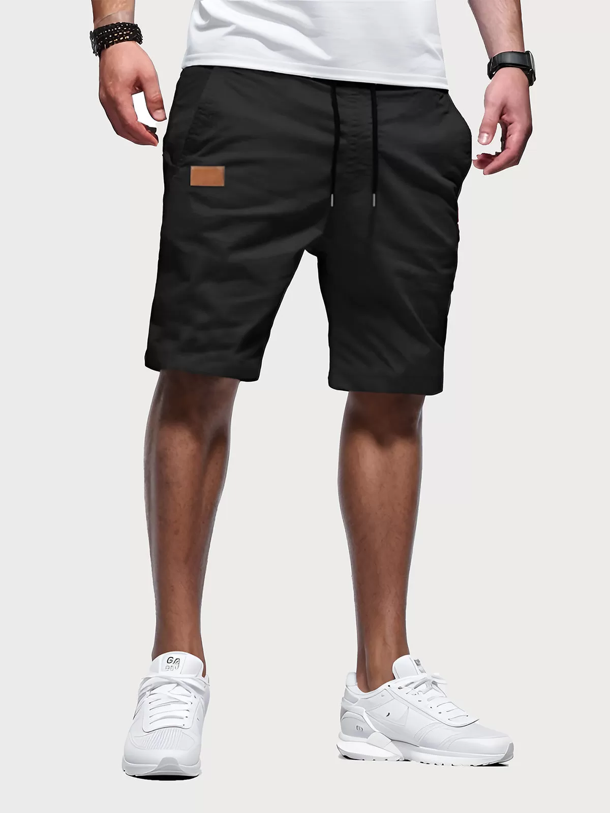 Solid Medium Rise Straight Leg Shorts, 1 of 5