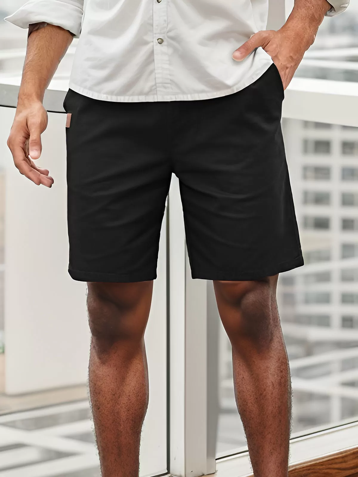 Solid Medium Rise Straight Leg Shorts, 4 of 5
