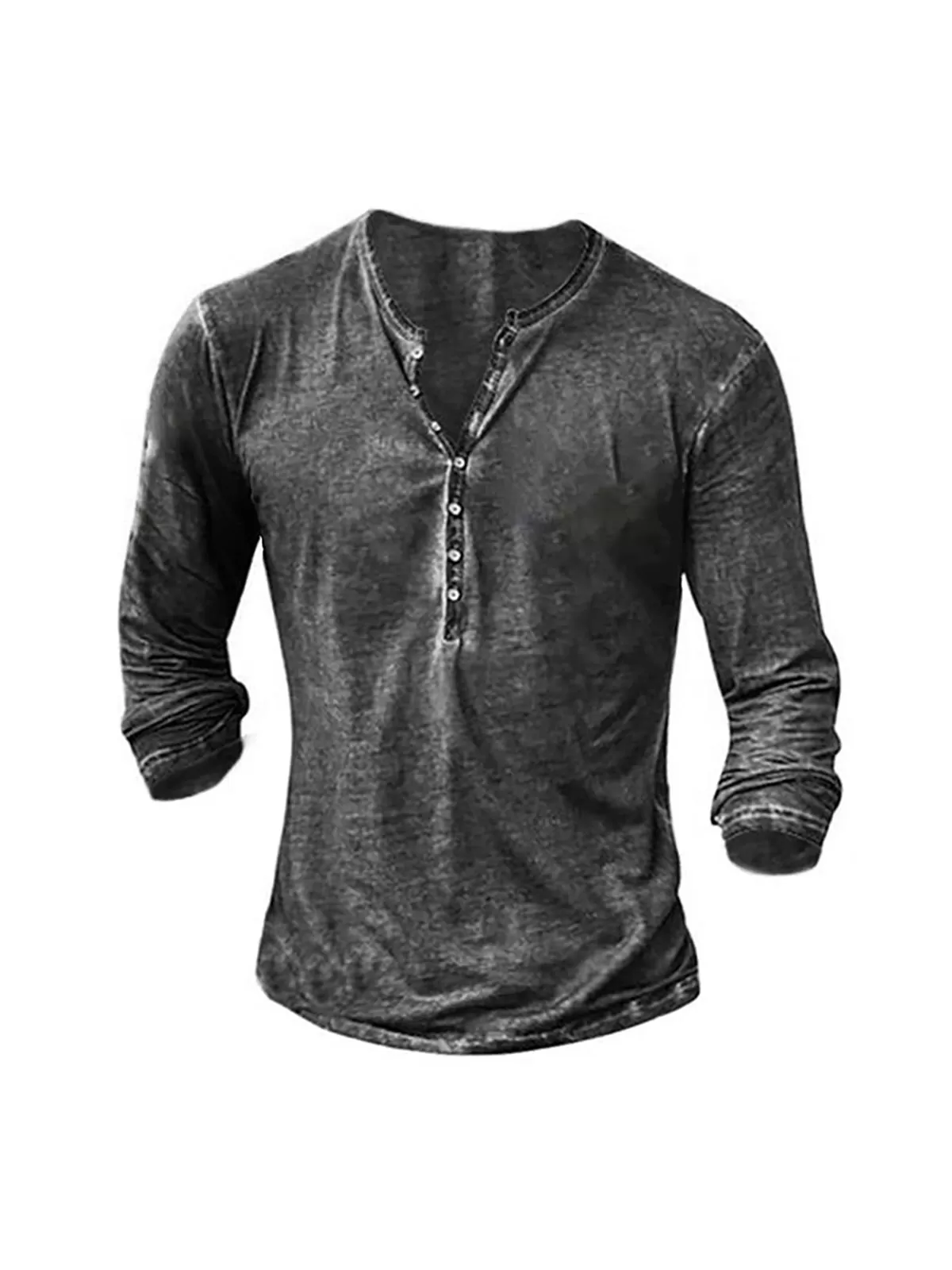 Solid Button Round Neck Long Sleeve Cotton Henley Shirt, 5 of 5