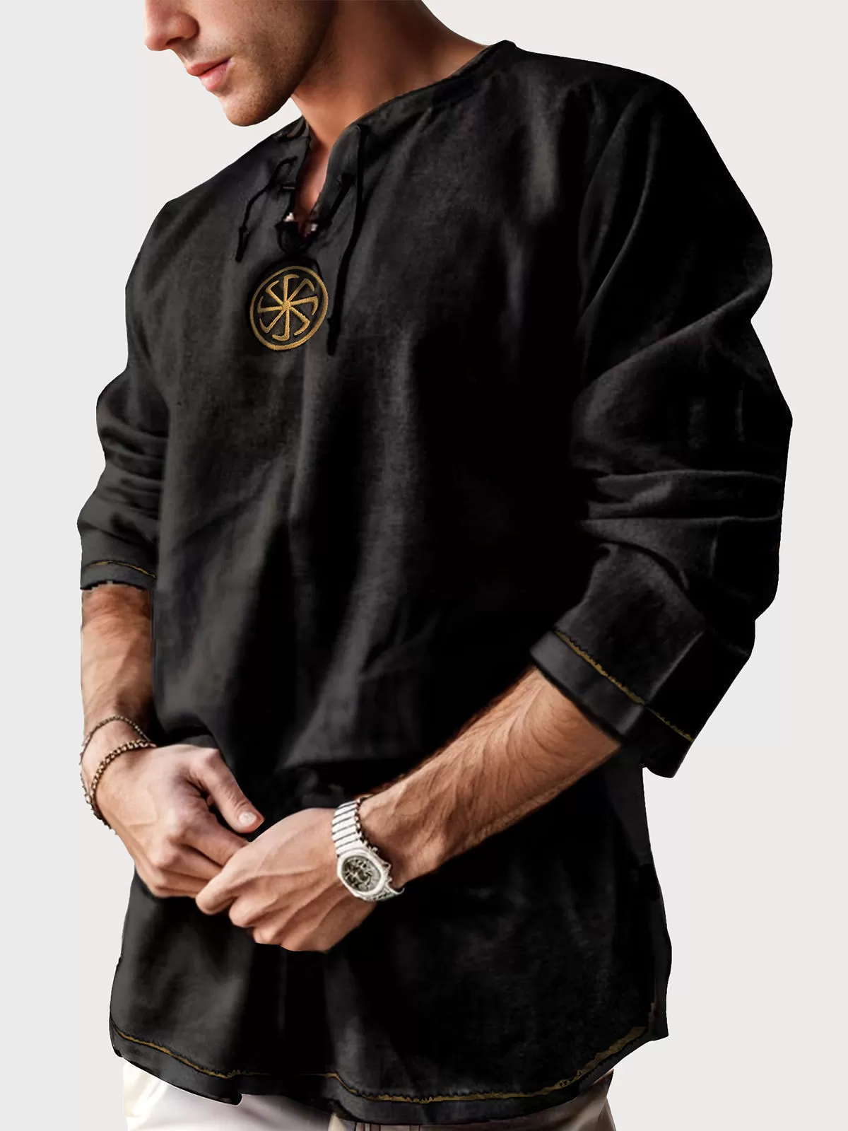 Graphic V-neck Knot Long Sleeve Cotton Sweatshirt, 1 of 2