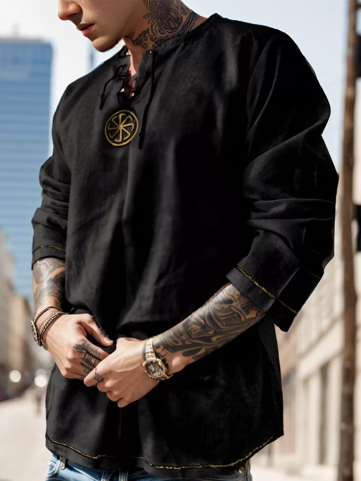 Graphic V-neck Knot Long Sleeve Cotton Sweatshirt, 2 of 2