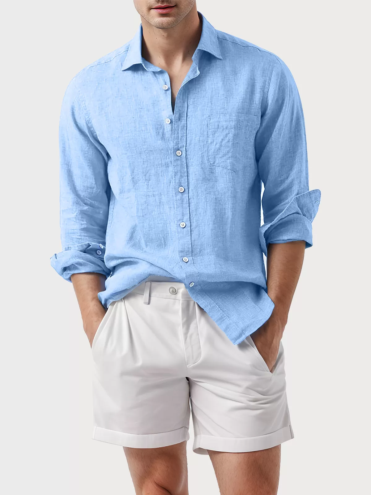 Solid Lapel Long Sleeve Cotton Shirt, 1 of 5