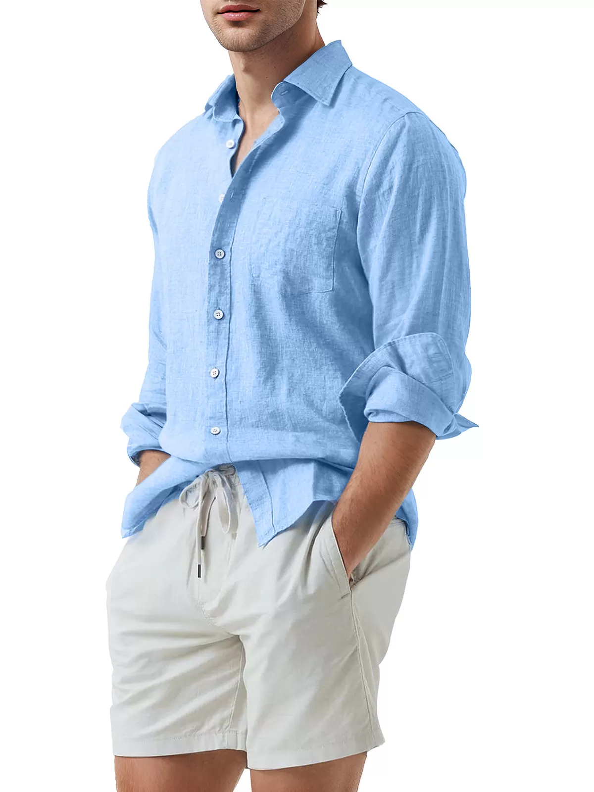 Solid Lapel Long Sleeve Cotton Shirt, 2 of 5