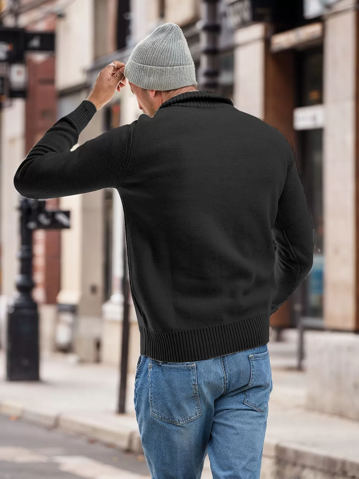 Solid Mock Turtleneck Long Sleeve Knitted Sweater, 3 of 4