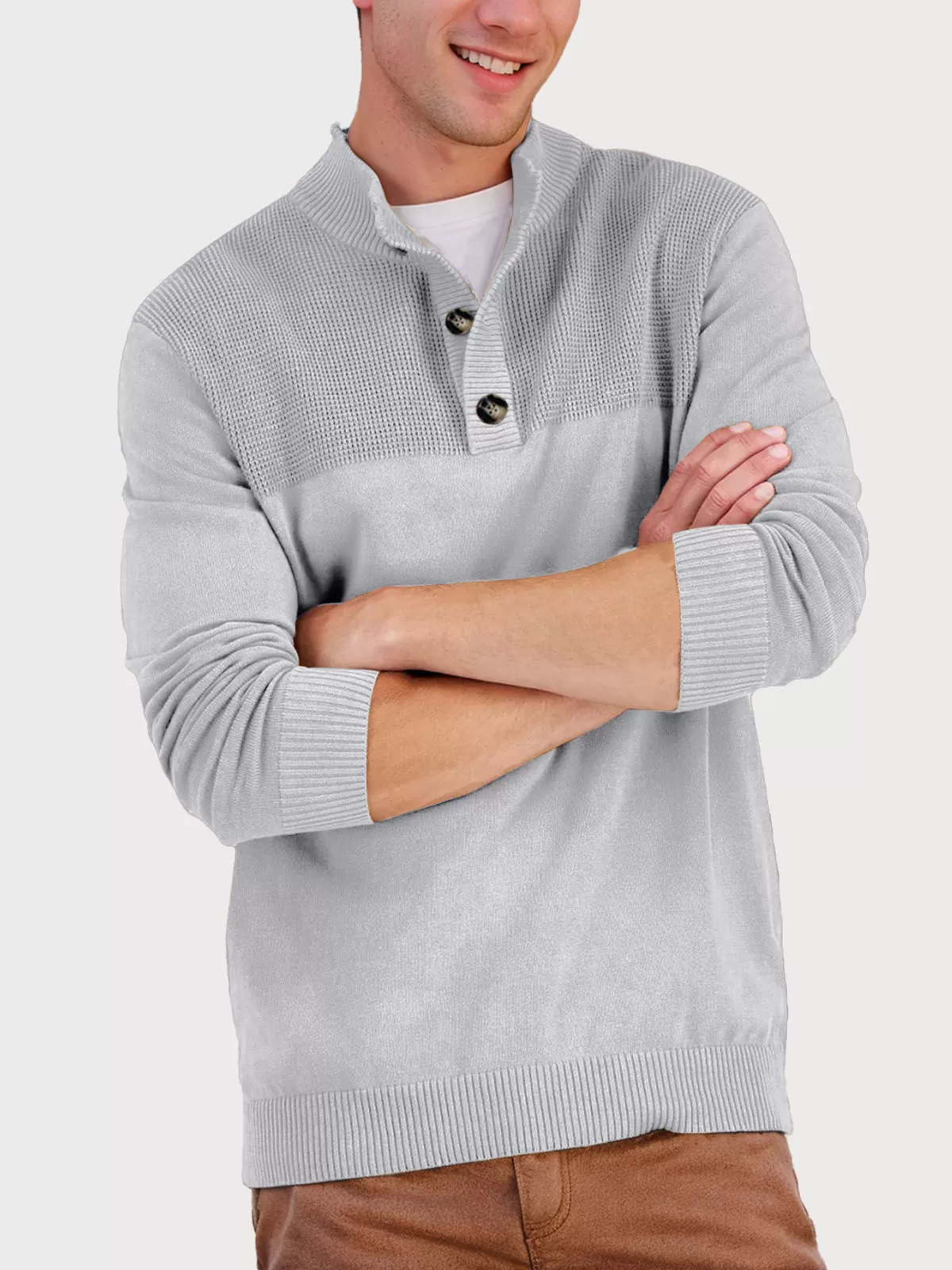 Solid Button Mock Turtleneck Long Sleeve Shirt, 1 of 5
