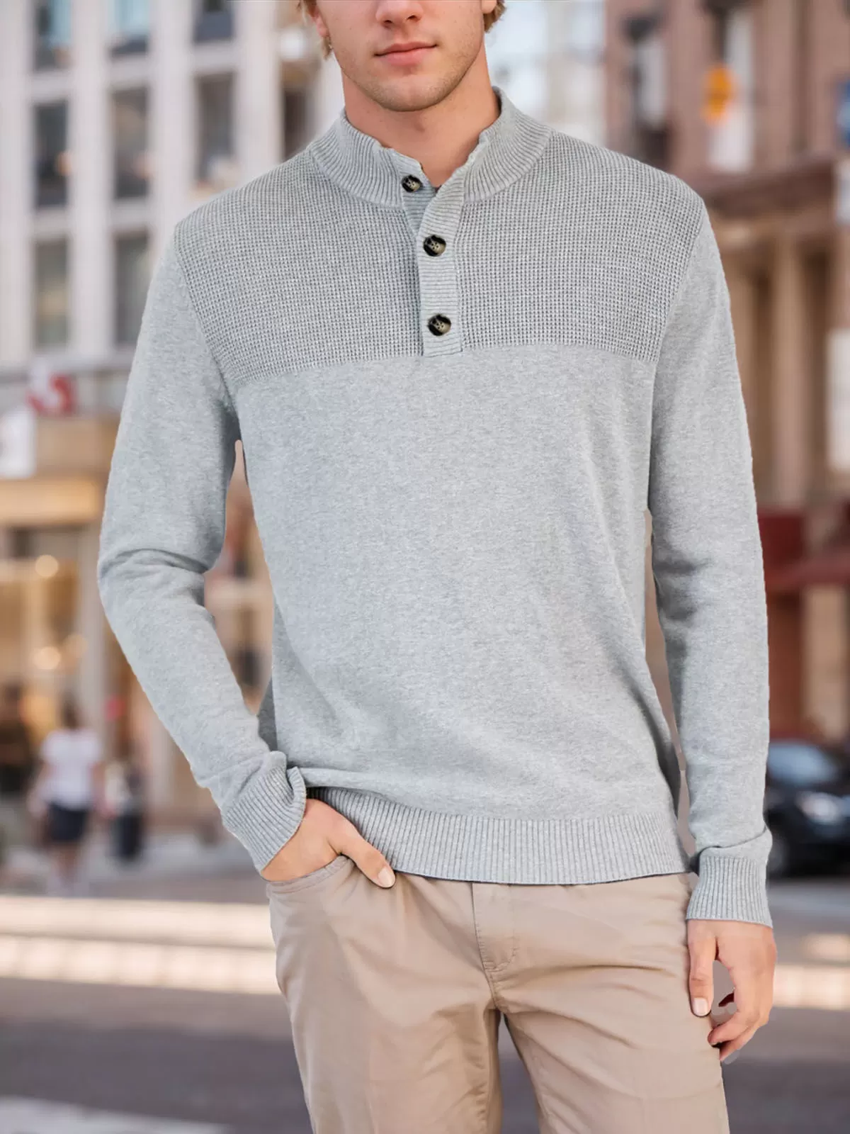 Solid Button Mock Turtleneck Long Sleeve Shirt, 2 of 5