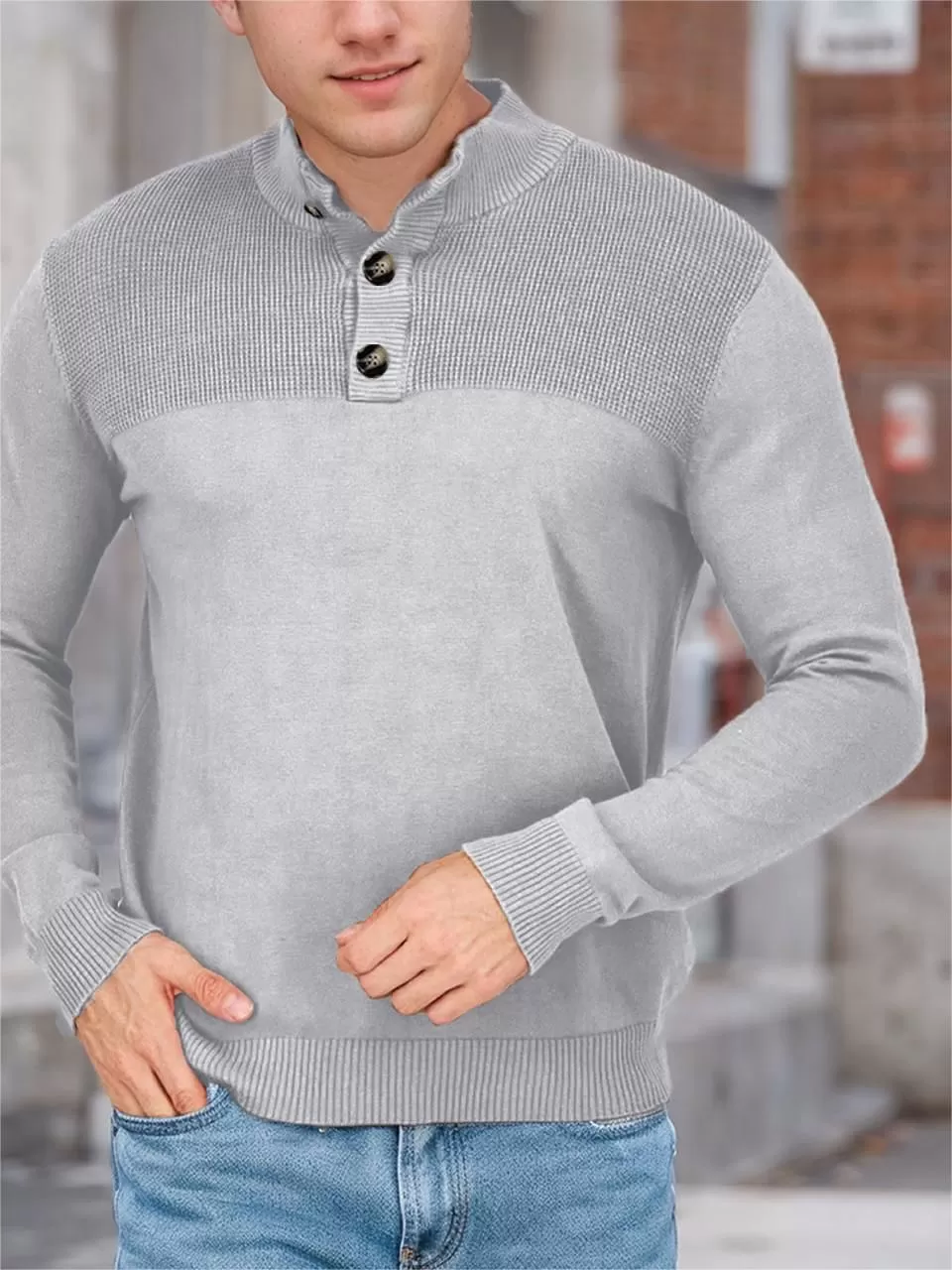 Solid Button Mock Turtleneck Long Sleeve Shirt, 5 of 5