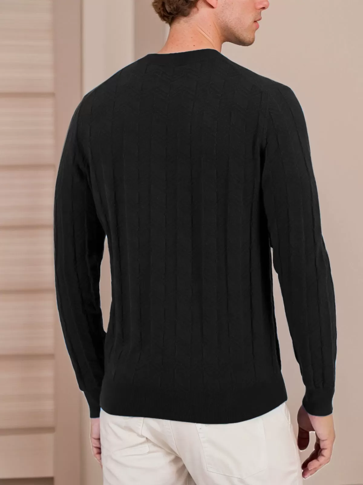 Geometric Round Neck Long Sleeve Woolen Sweater, 2 of 4