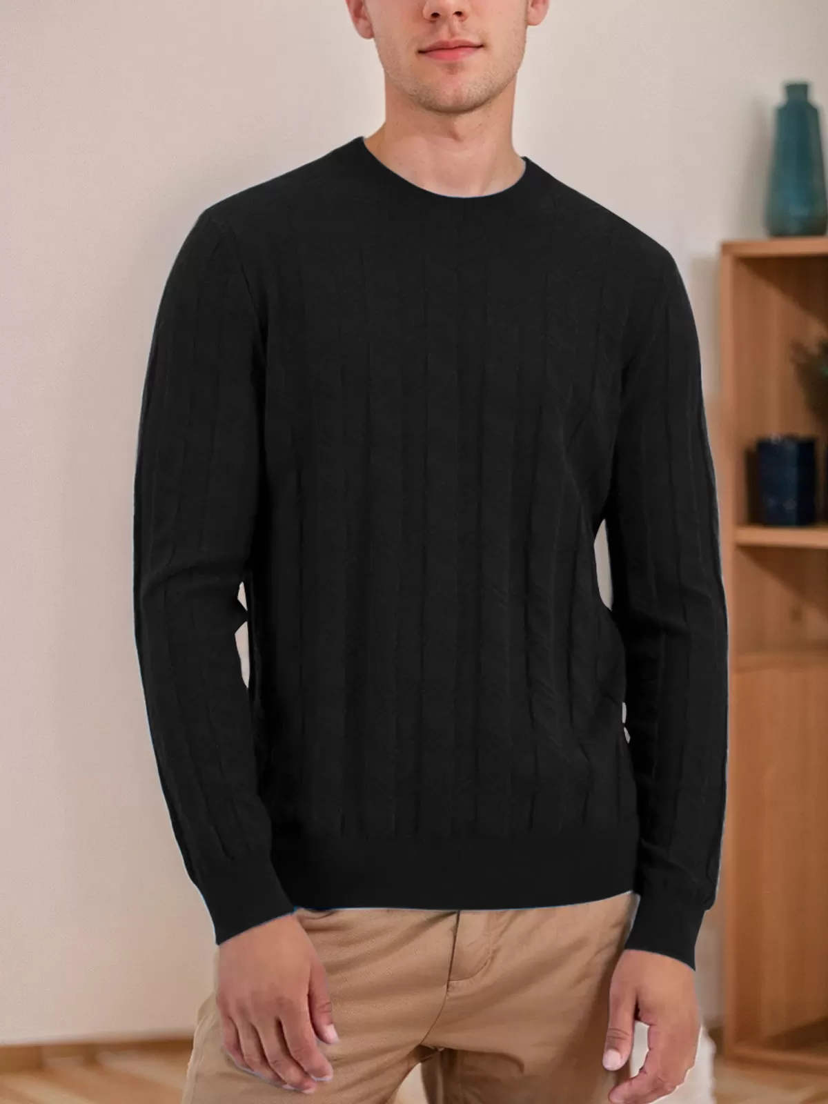 Geometric Round Neck Long Sleeve Woolen Sweater, 3 of 4