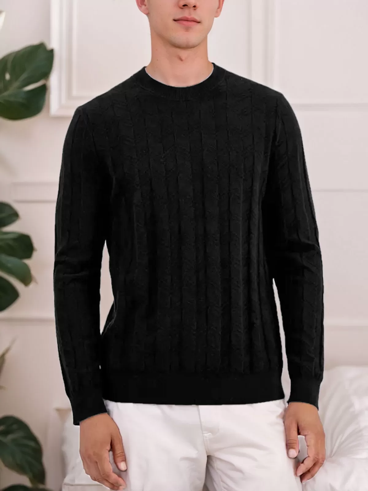 Geometric Round Neck Long Sleeve Woolen Sweater, 4 of 4