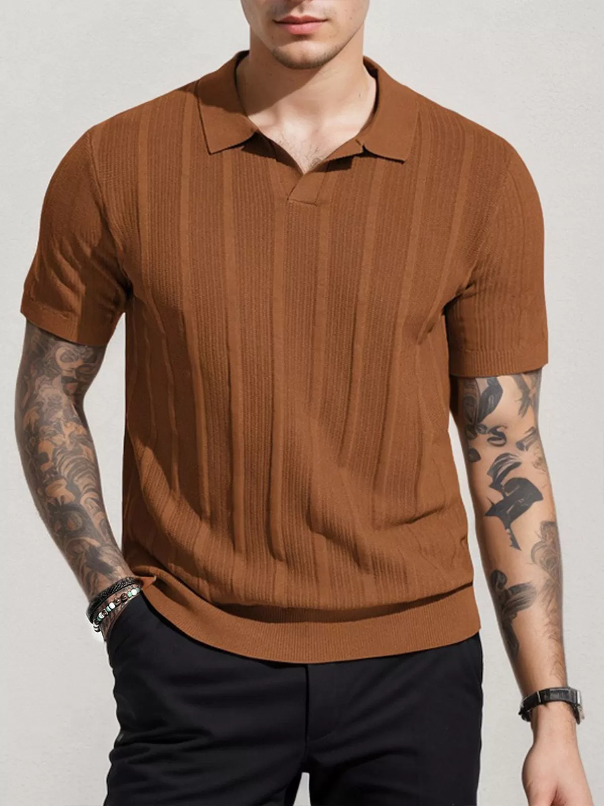 Solid V-neck Short Sleeve Polo, 2 of 4