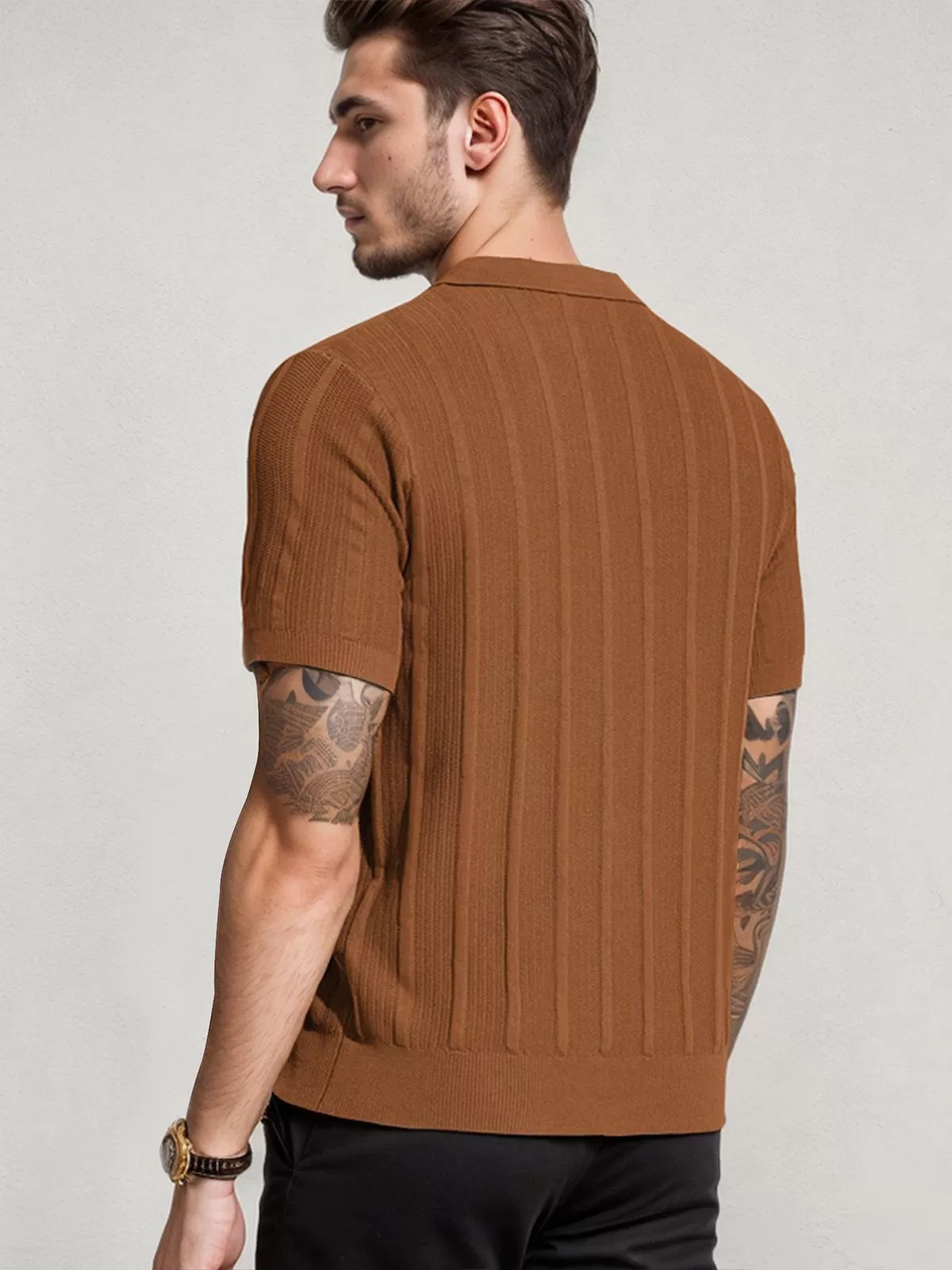 Solid V-neck Short Sleeve Polo, 3 of 4