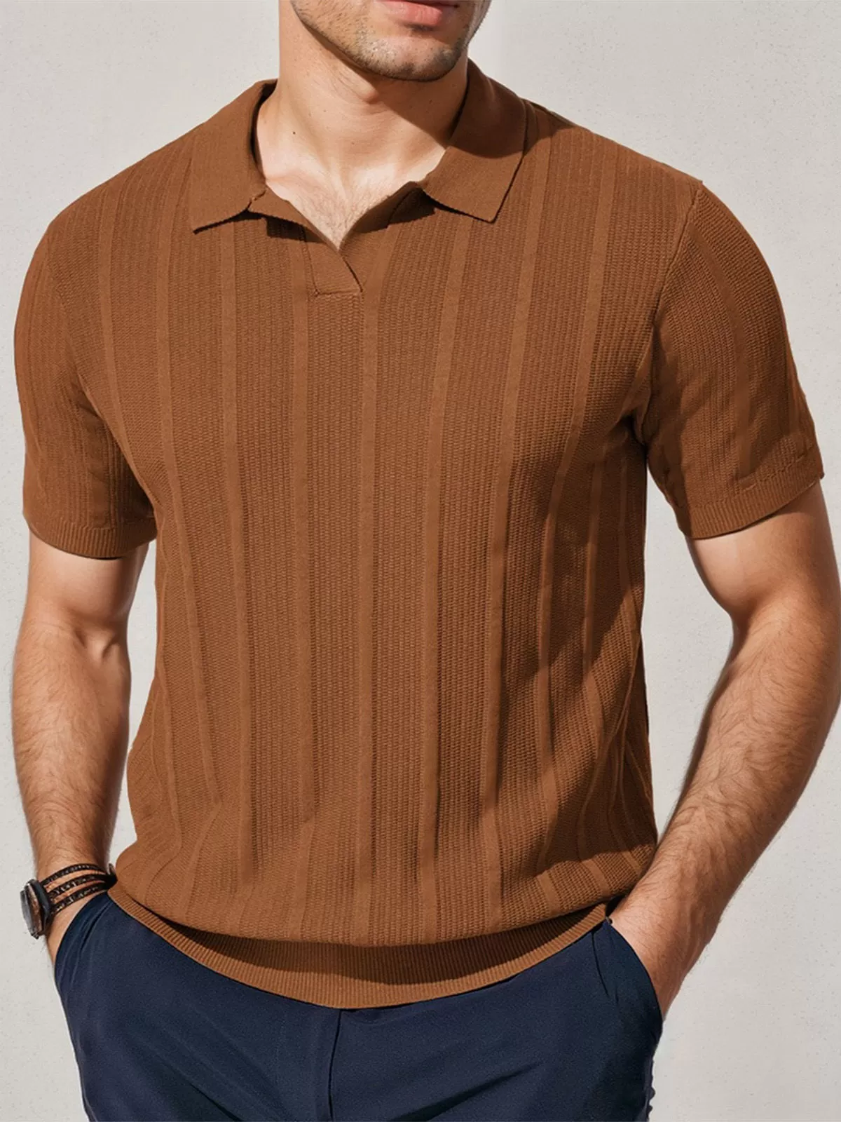 Solid V-neck Short Sleeve Polo, 4 of 4