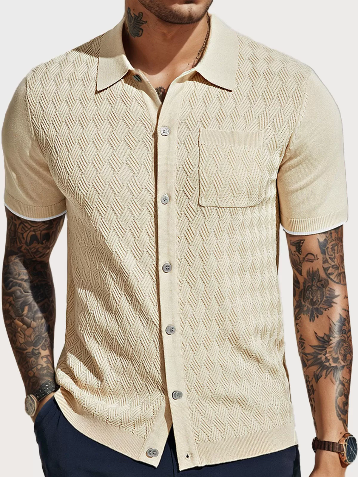 Crocheting Button Down Polo Shirts with Pocket, 1 of 6