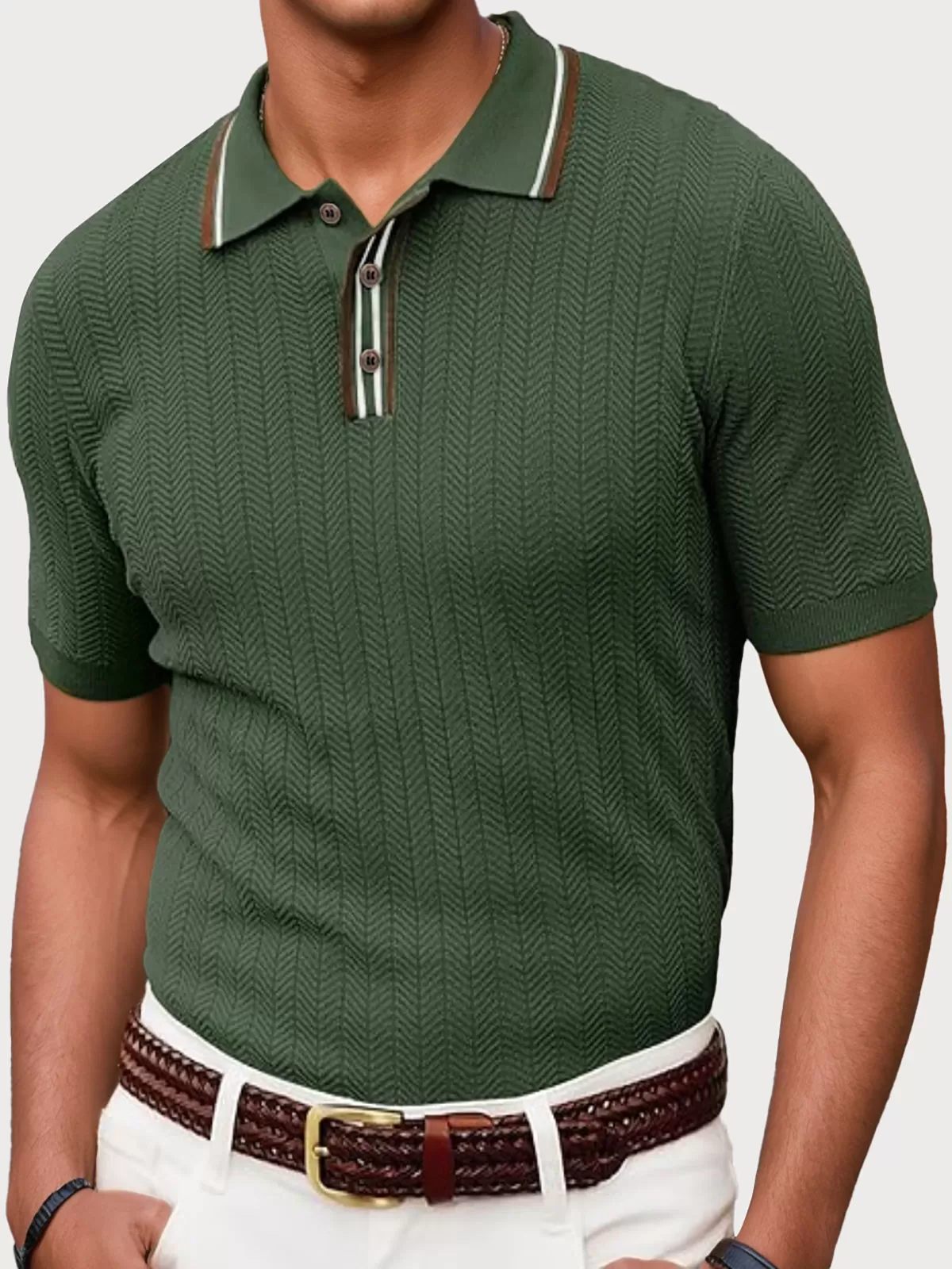 Crocheting Lapel Short Sleeve Knit Polo, 1 of 5