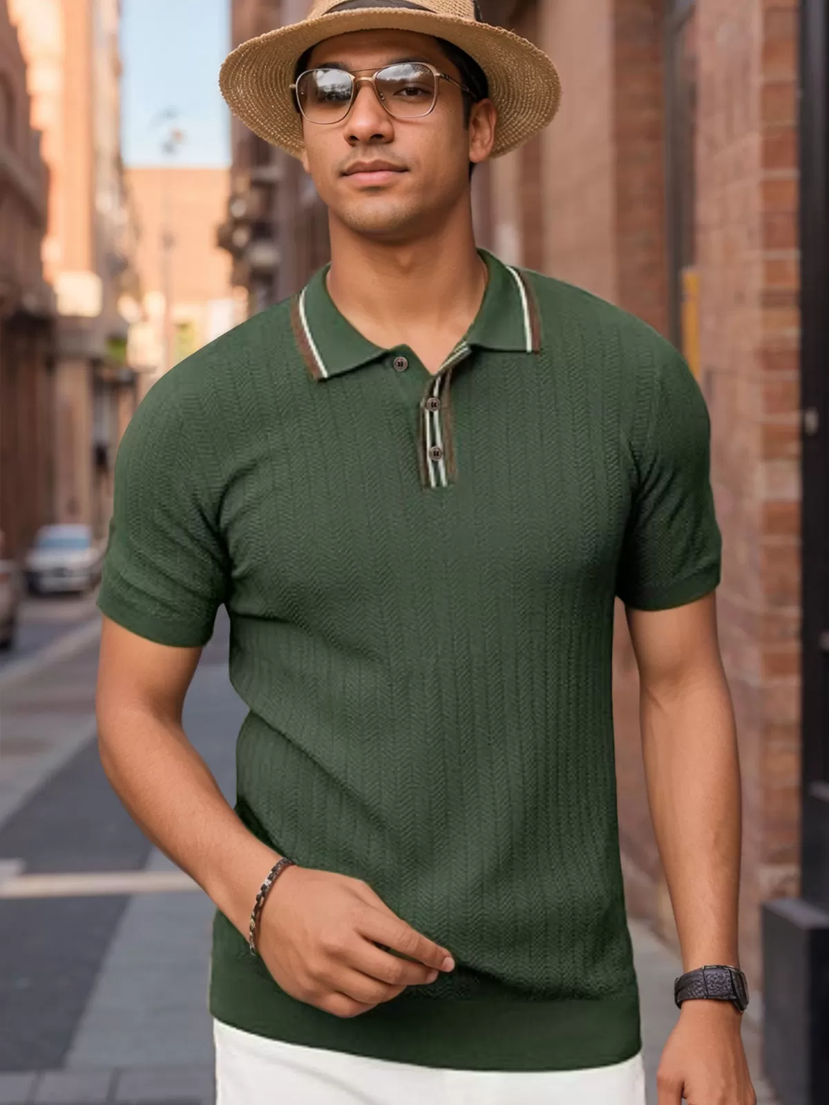 Crocheting Lapel Short Sleeve Knit Polo, 3 of 5