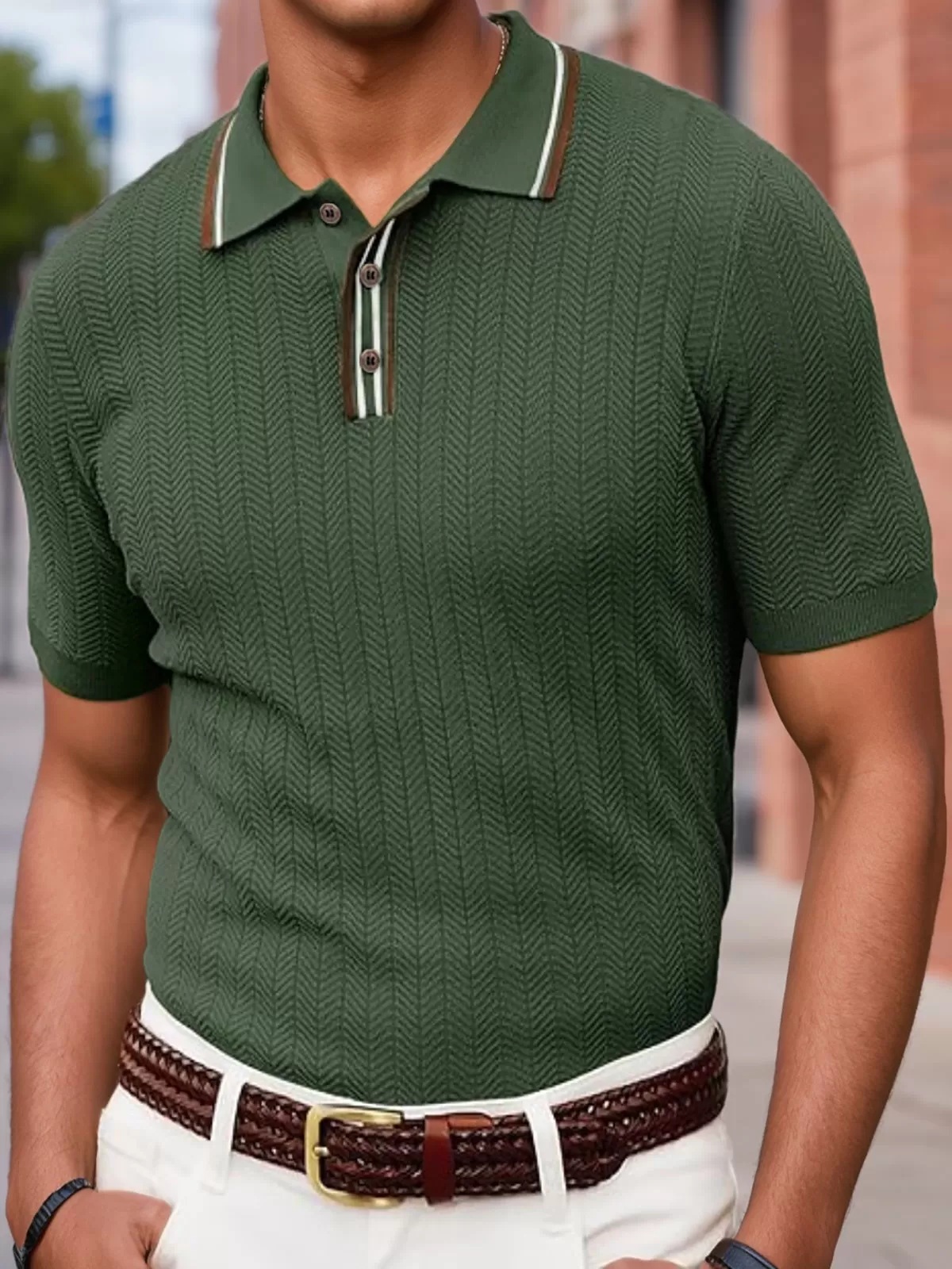 Crocheting Lapel Short Sleeve Knit Polo, 5 of 5