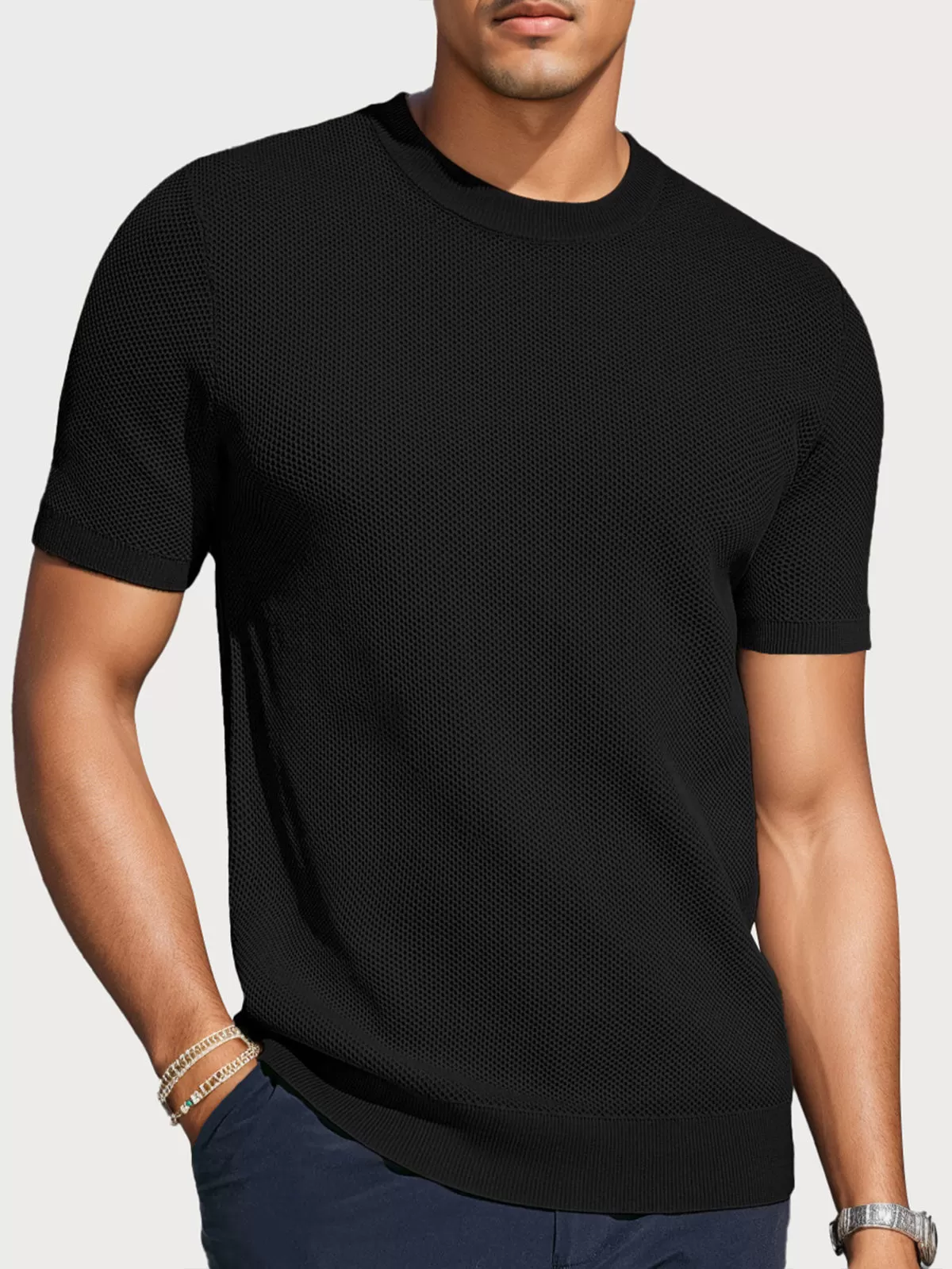 Solid Round Neck Short Sleeve T-shirt, 1 of 5