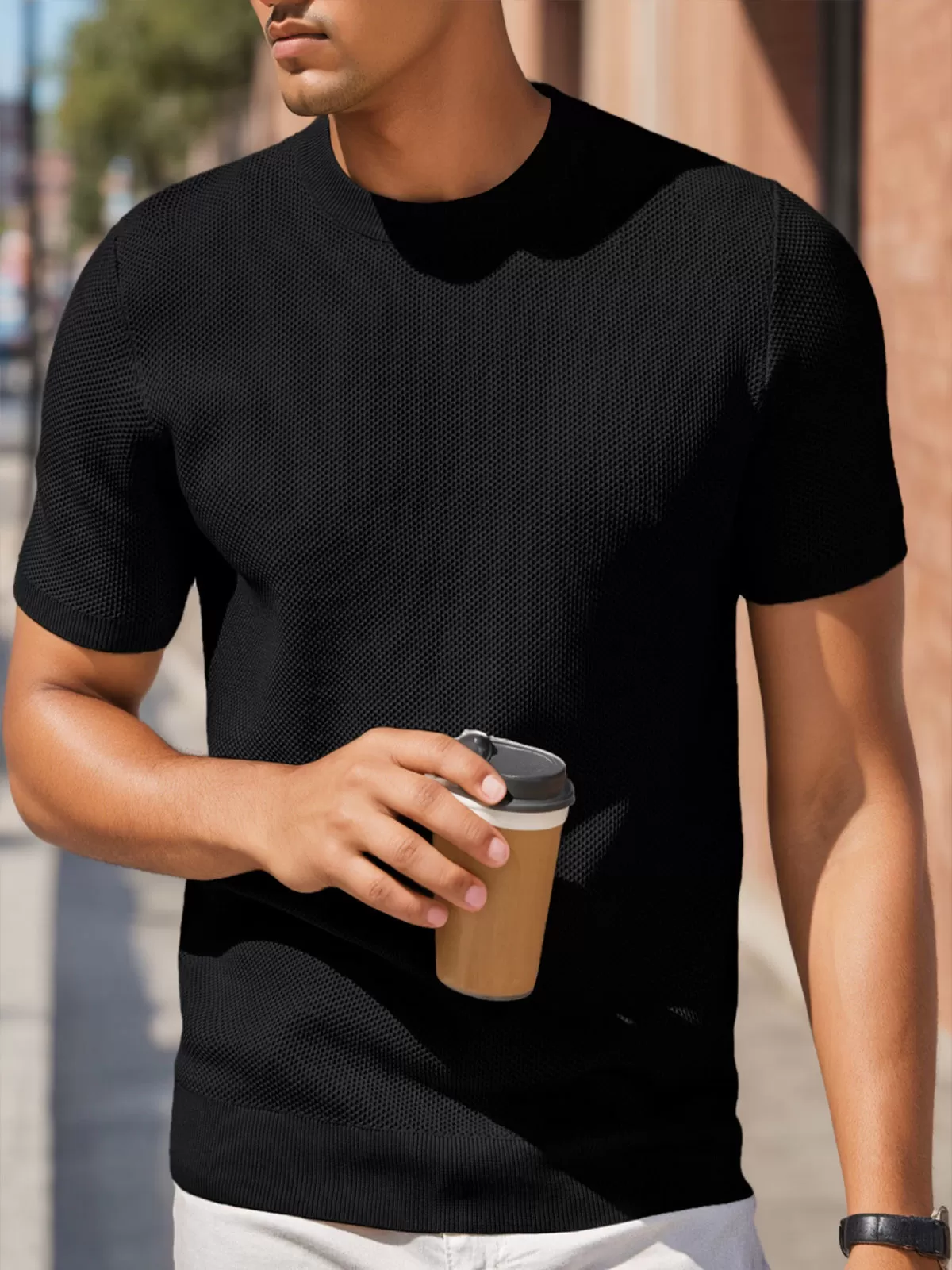 Solid Round Neck Short Sleeve T-shirt, 3 of 5