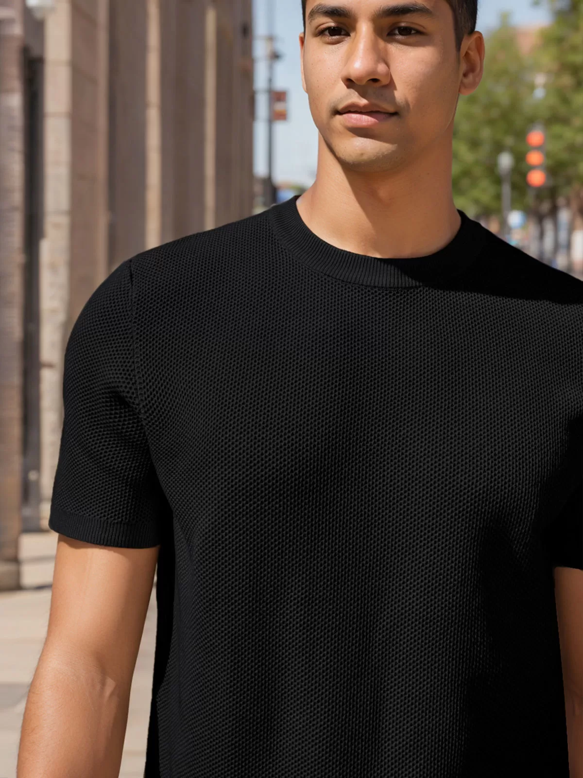 Solid Round Neck Short Sleeve T-shirt, 4 of 5