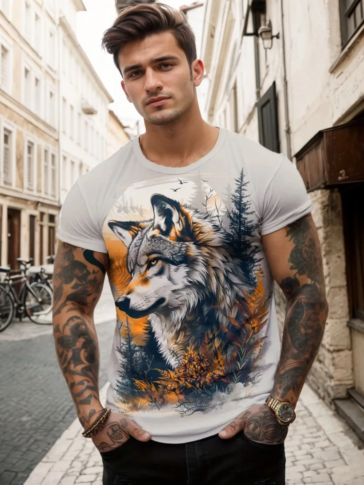 All Over Print Round Neck Regular T-shirt, 2 of 5