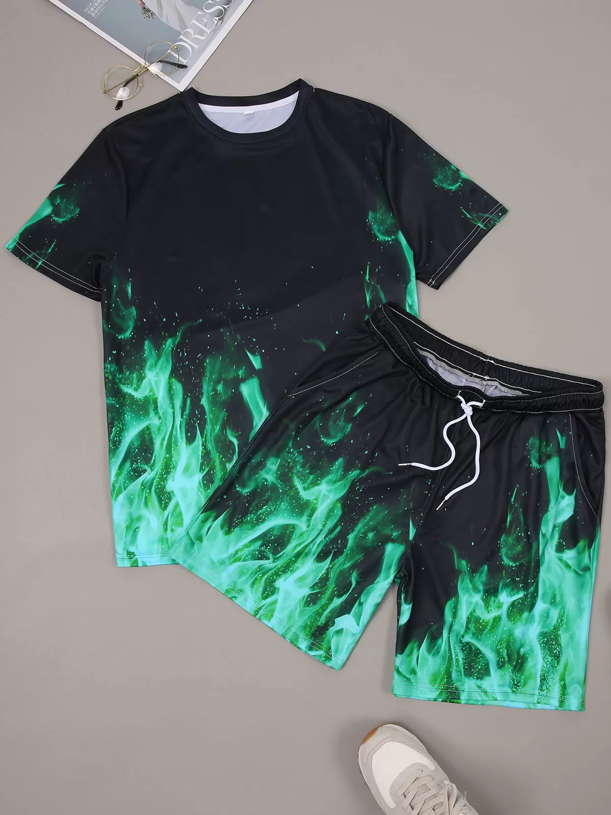Fire Print Casual T-shirt & Fire Print Shorts, 2 of 8