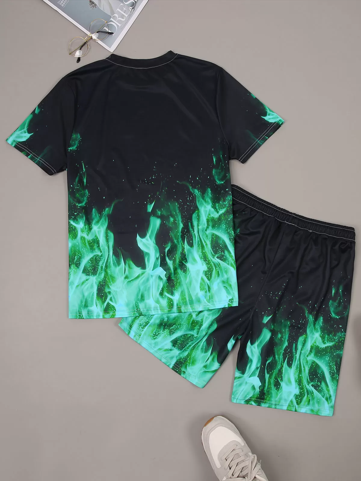 Fire Print Casual T-shirt & Fire Print Shorts, 3 of 8