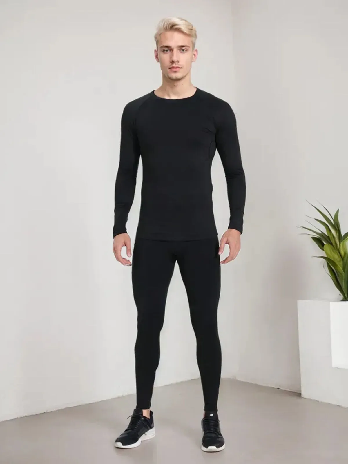 Solid Regular Long Sleeve Tight-Fit T-shirt & Solid Tight-Fit Pants, 3 of 3