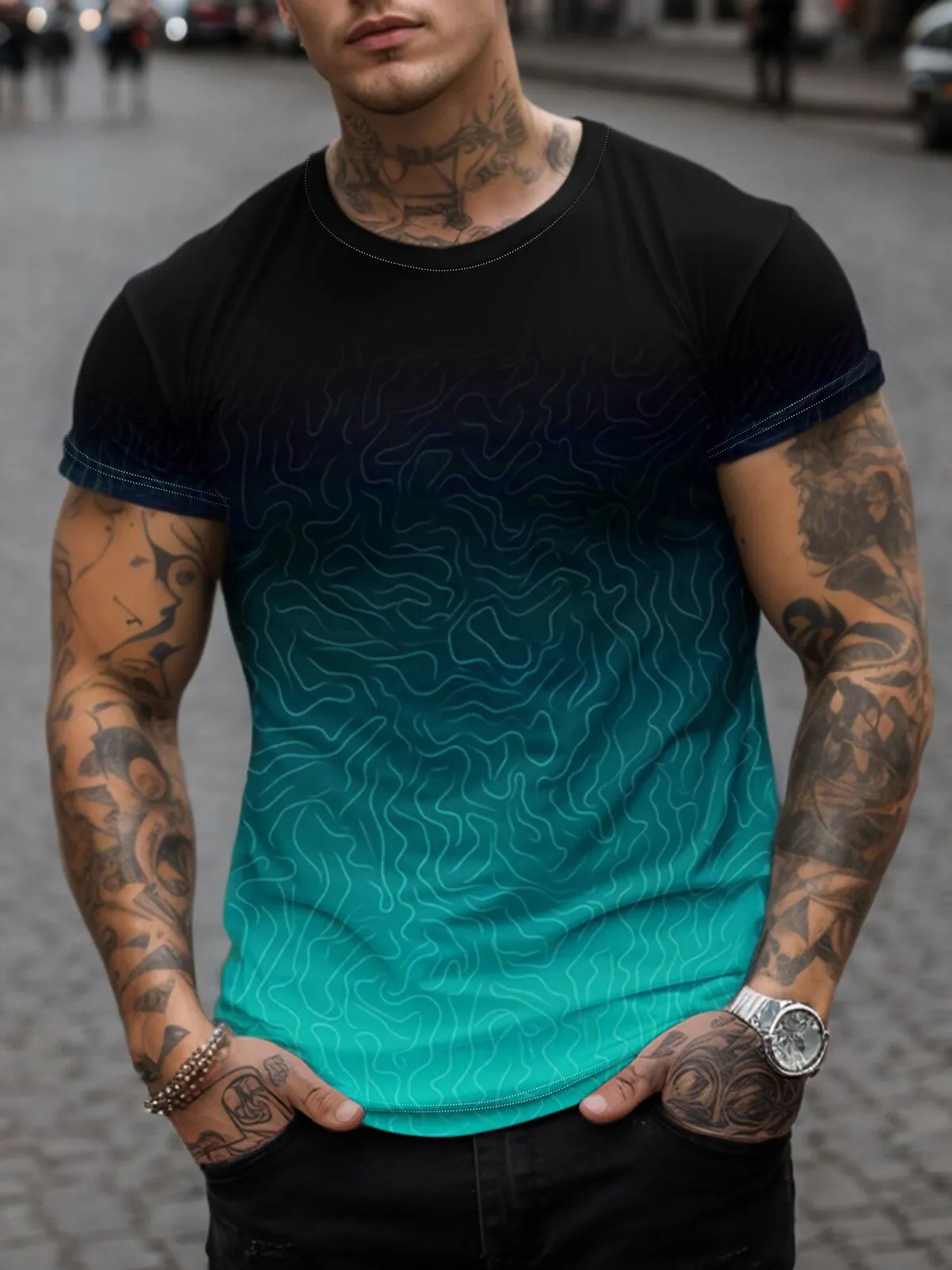 Gradient Round Neck Regular T-shirt, 3 of 9