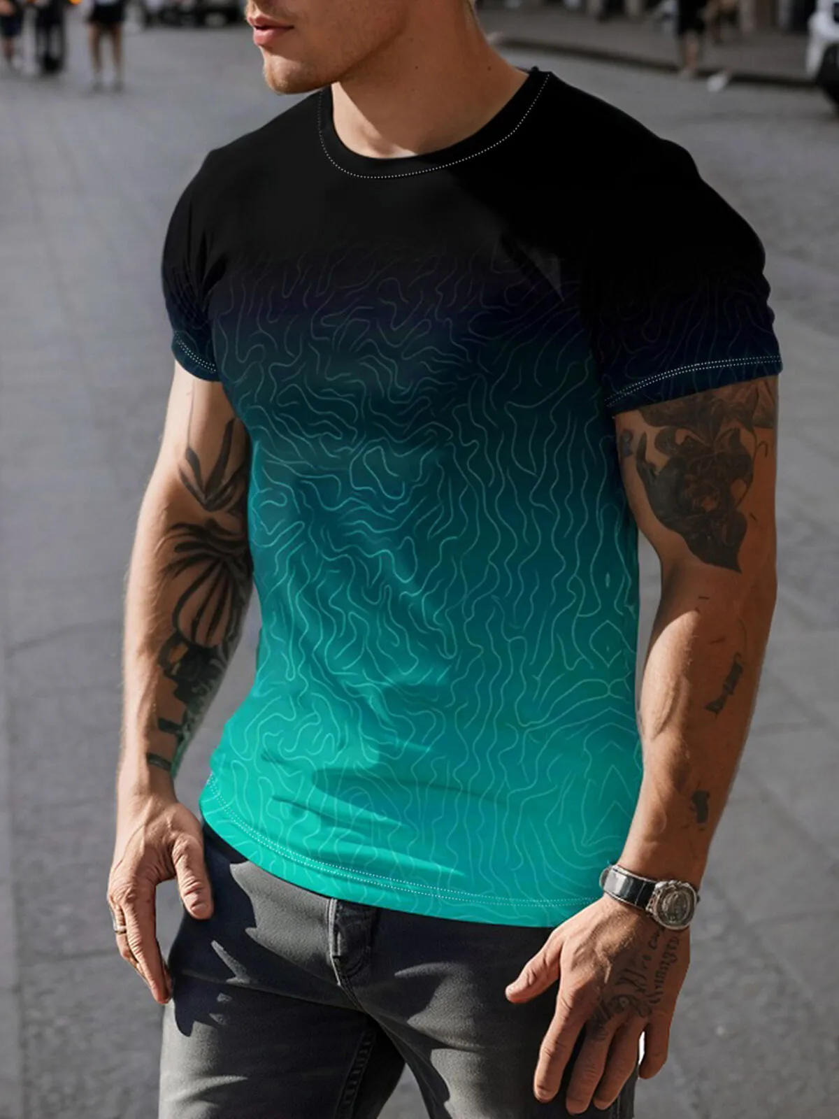Gradient Round Neck Regular T-shirt, 4 of 9