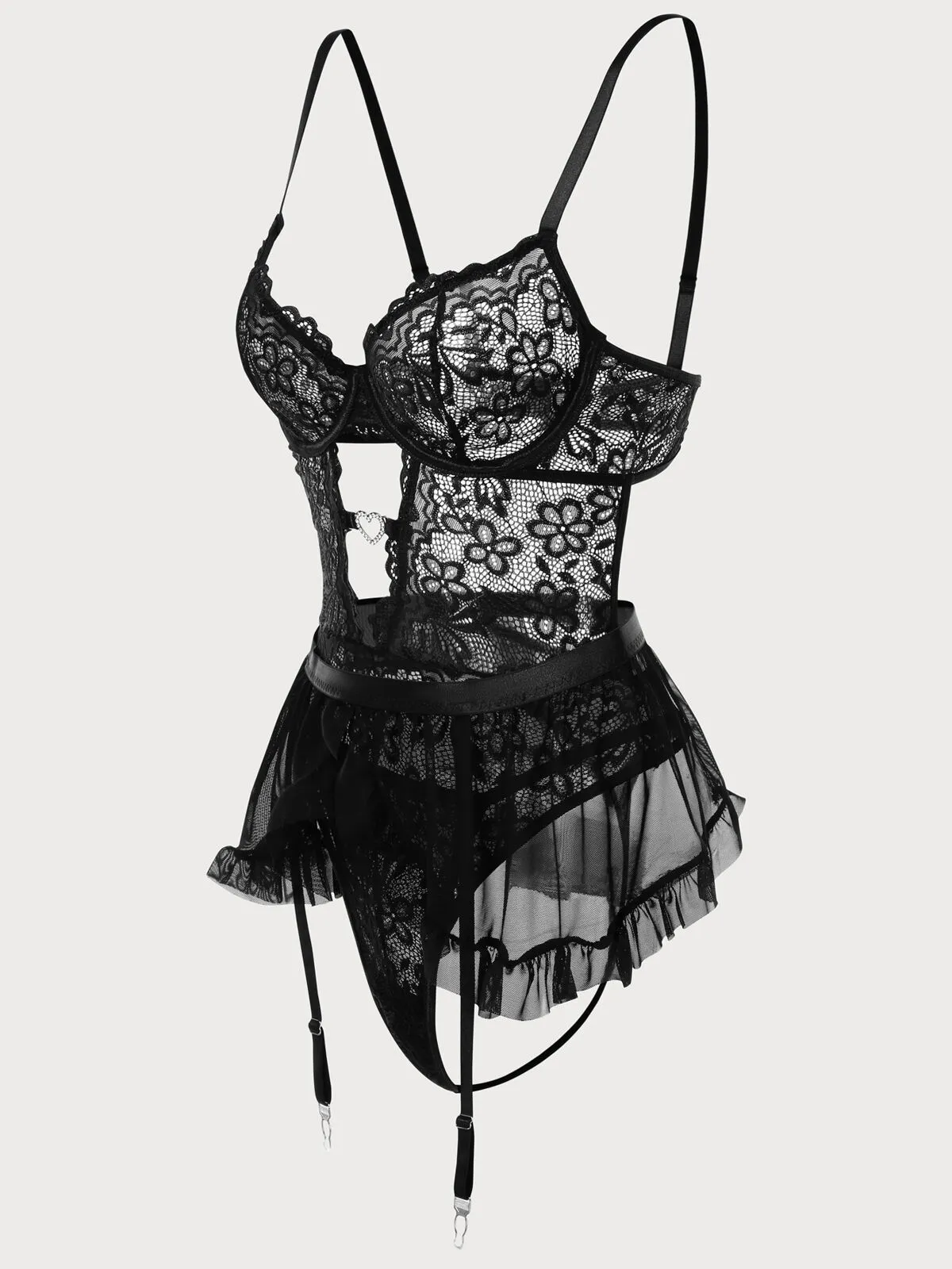 2pcs Set Solid Lace Sexy Lingerie Set, 3 of 9