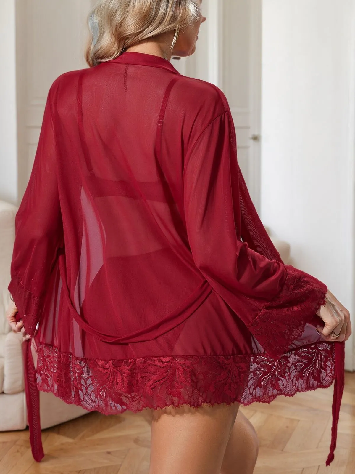 3pcs Solid Lace Bow Sexy Lingerie Set, 2 of 6