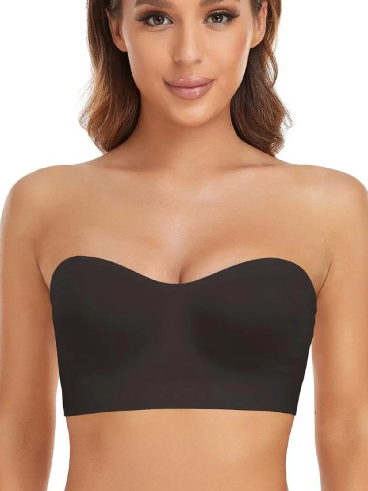 1pc Non-Slip Silicone Padded Strapless Wireless Tube Top Solid Rib-knit Bras, 1 of 12