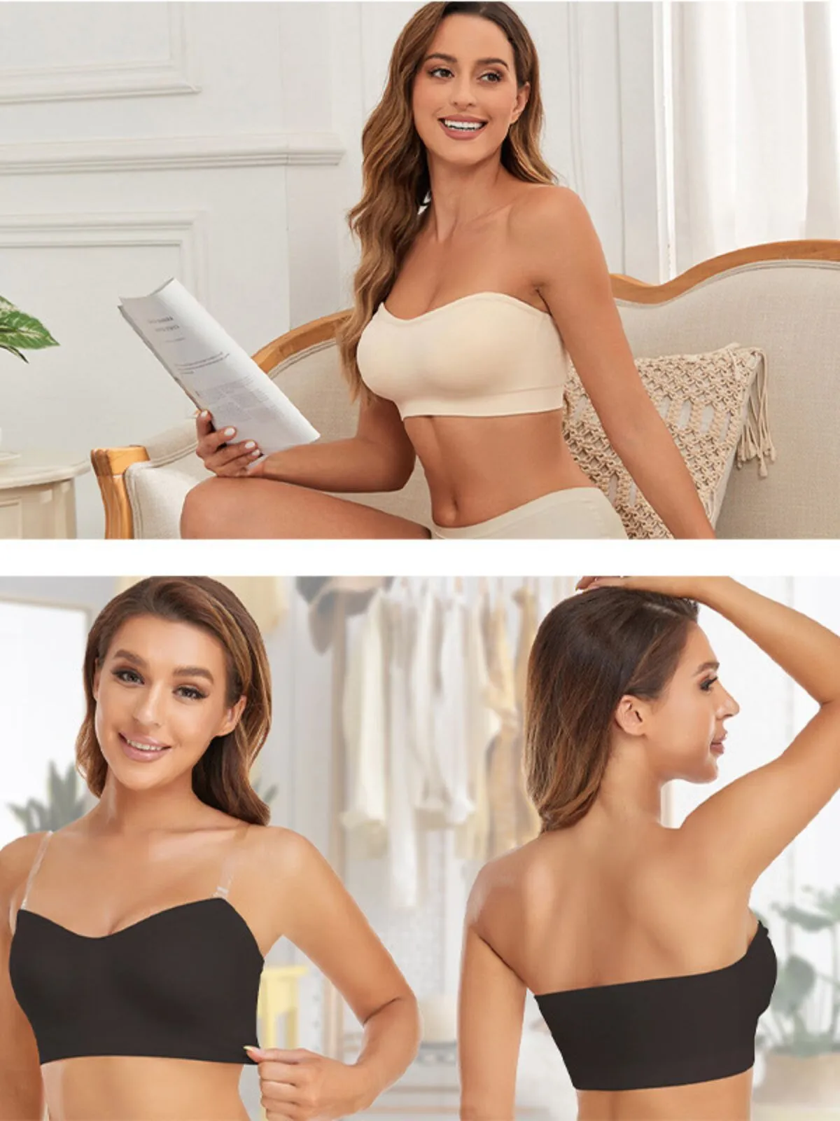 1pc Non-Slip Silicone Padded Strapless Wireless Tube Top Solid Rib-knit Bras, 12 of 12