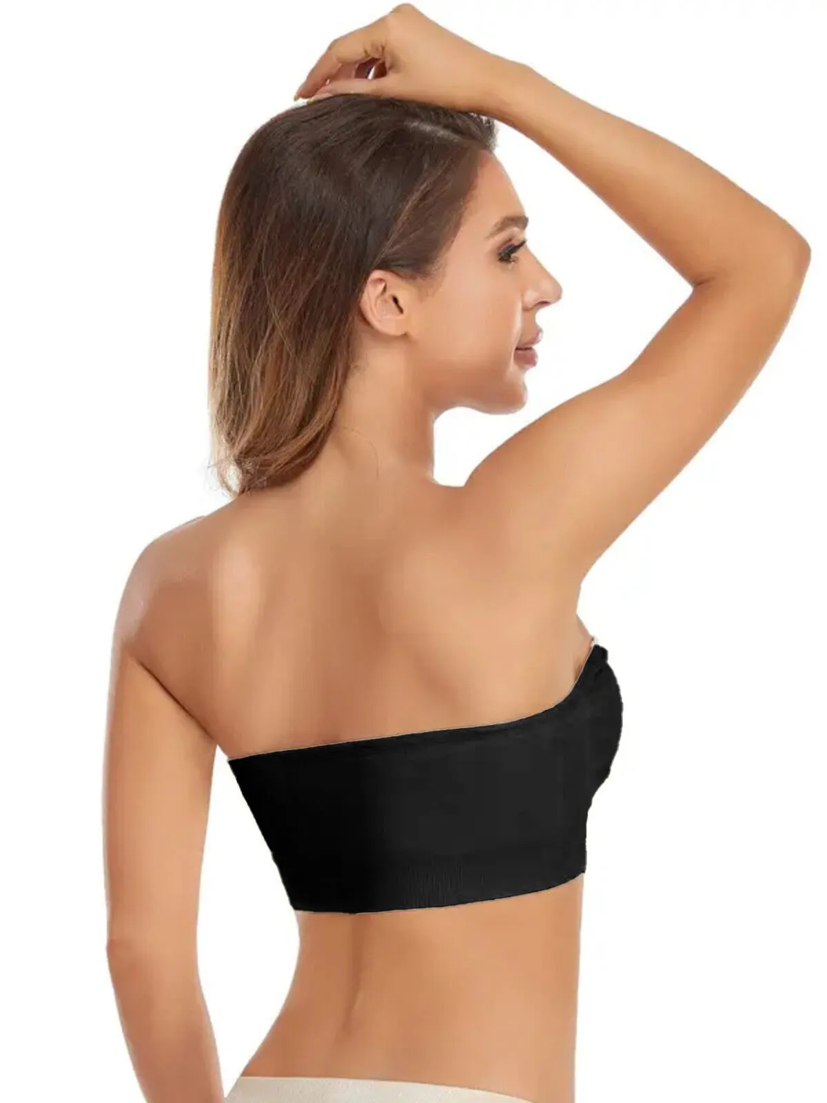 1pc Non-Slip Silicone Padded Strapless Wireless Tube Top Solid Rib-knit Bras, 2 of 12