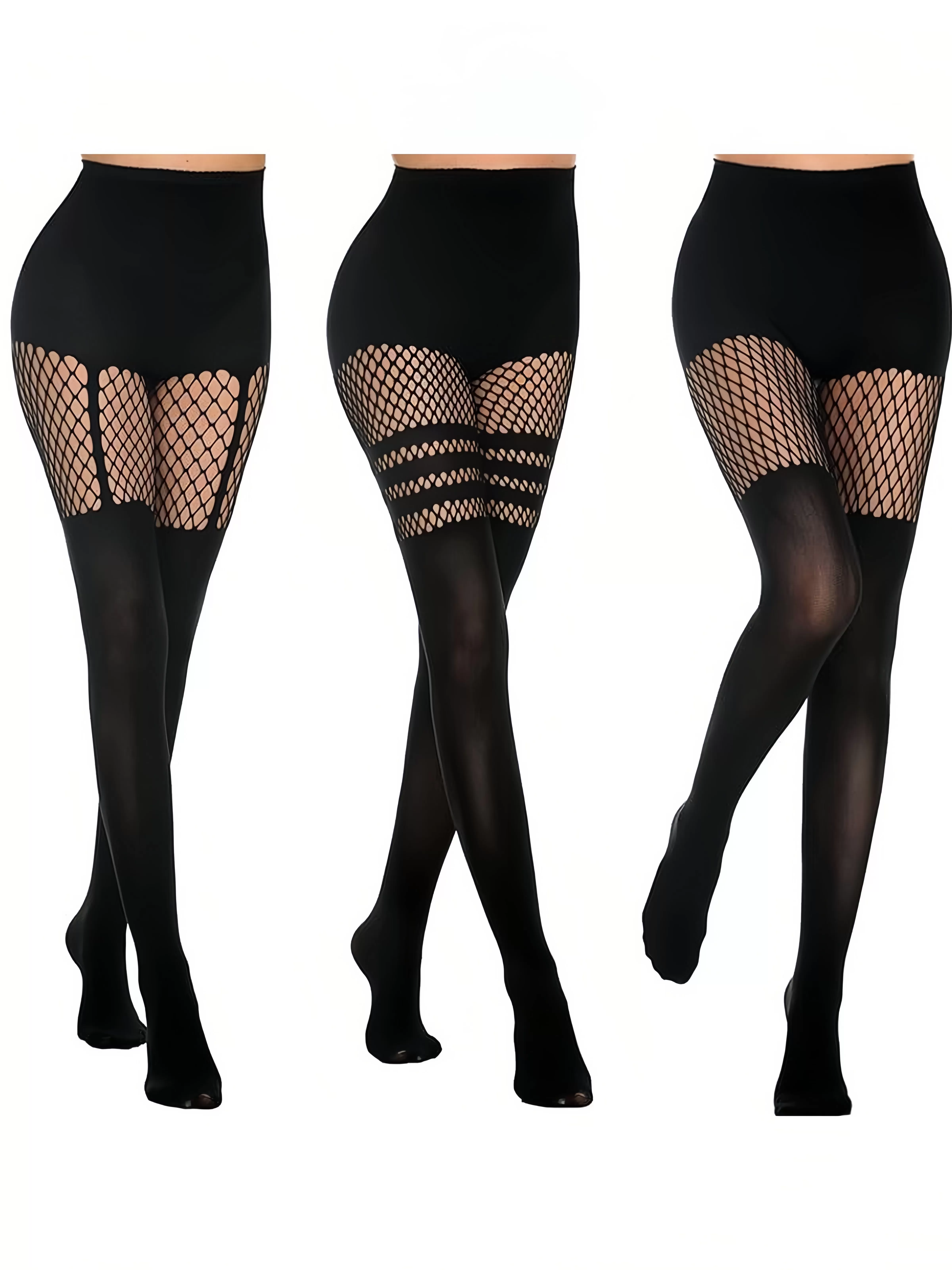 Sexy Style 3pcs Solid Hollow Out Socks, 1 of 5