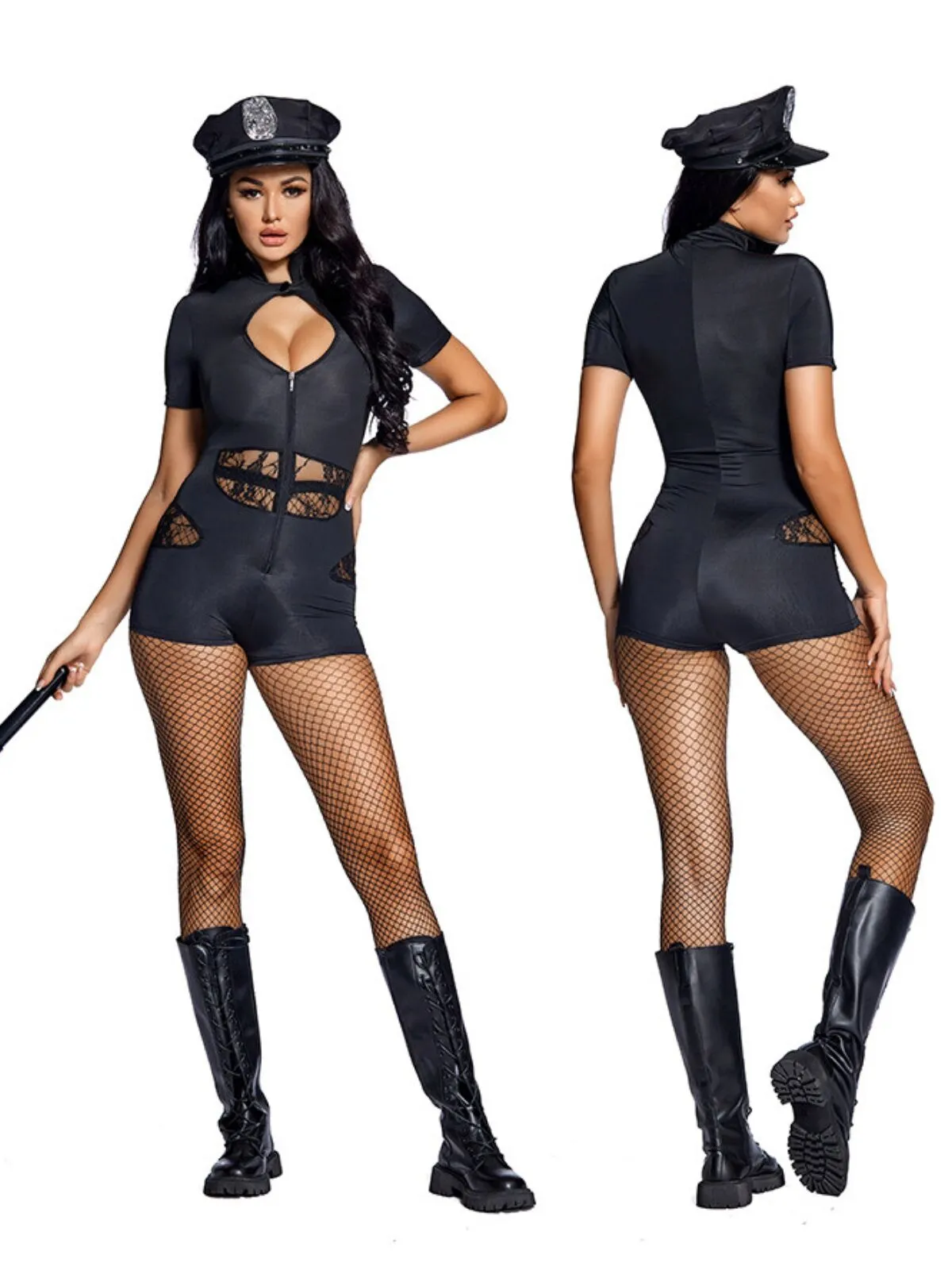 4pcs Police Officer Costume for Women Cosplay Costume with Police Cap, Tights,Toys for Halloween Christmas Costume Party, 6 of 6