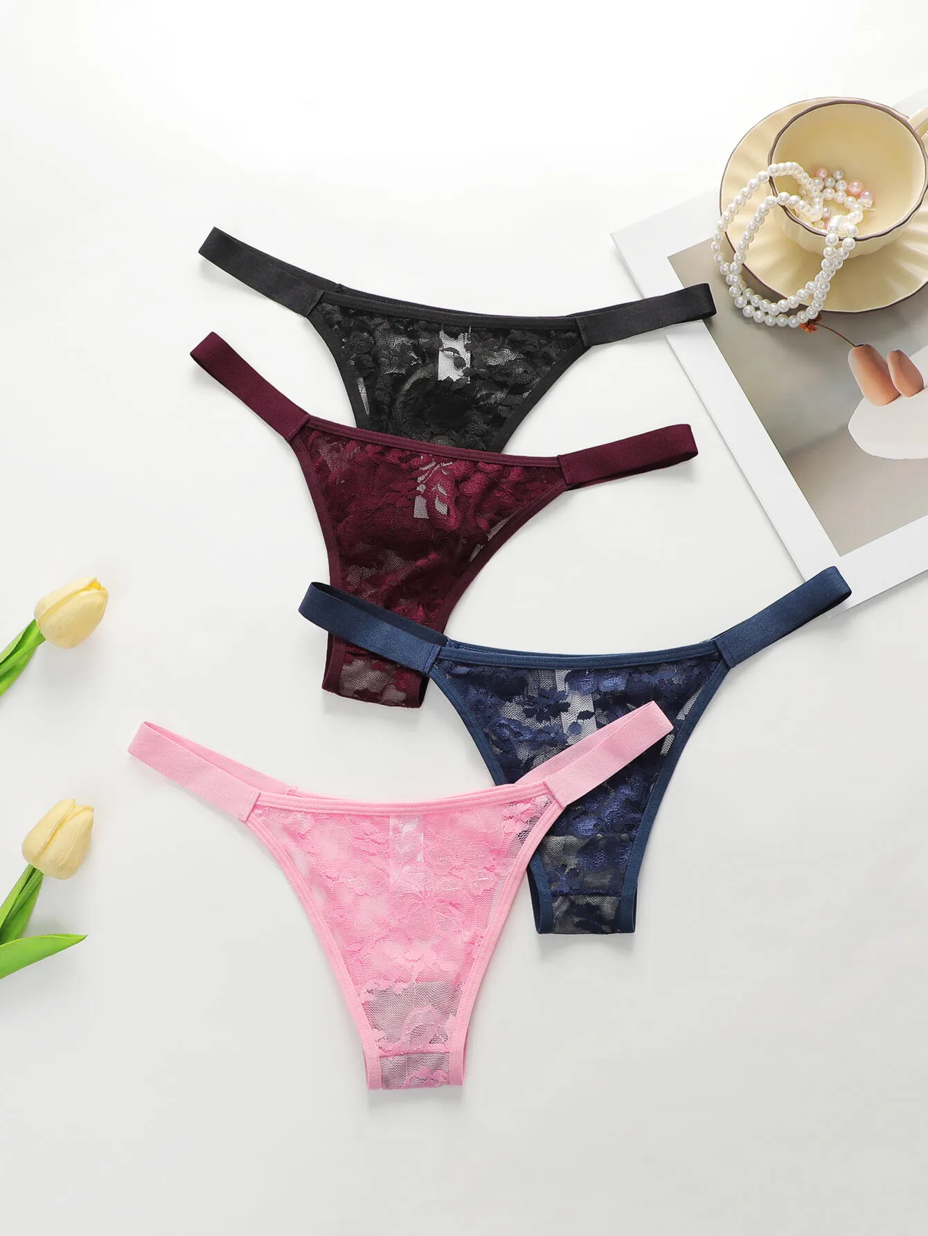 4-Pack Solid lace Sexy panties, 2 of 6