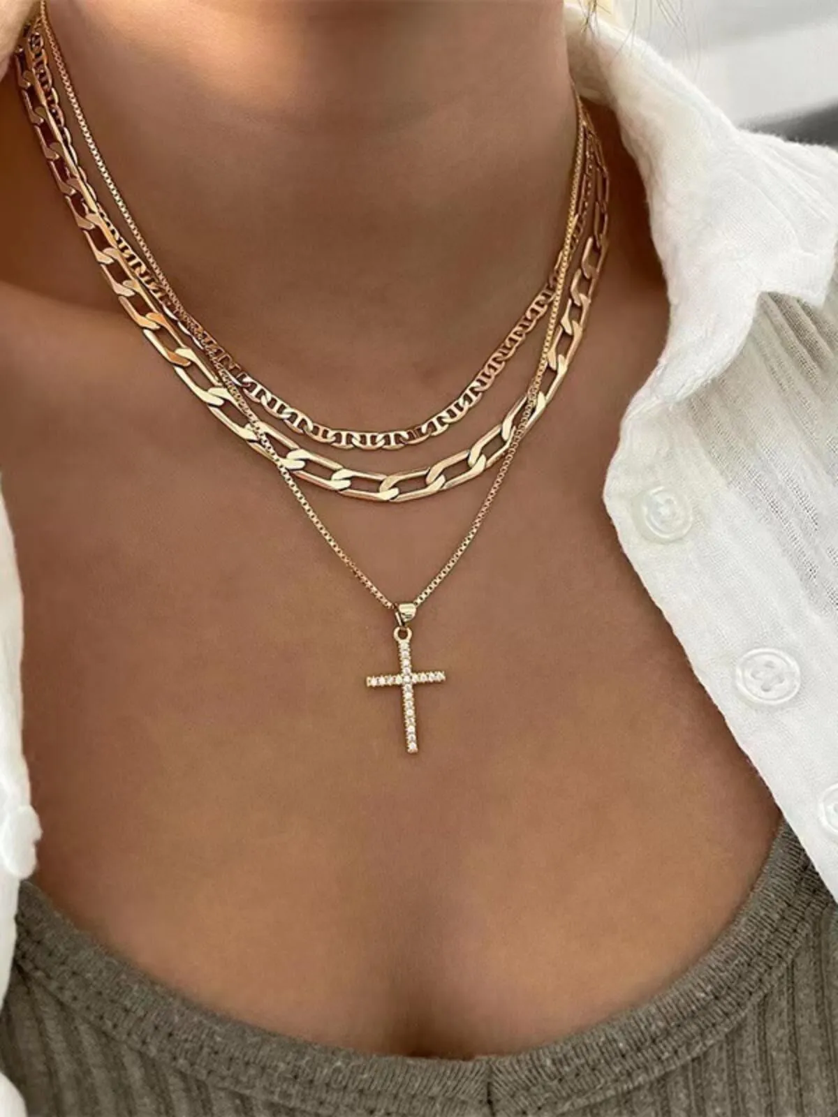 Casual Style 1pc Chain Zinc Alloy Cross Necklace, 3 of 4