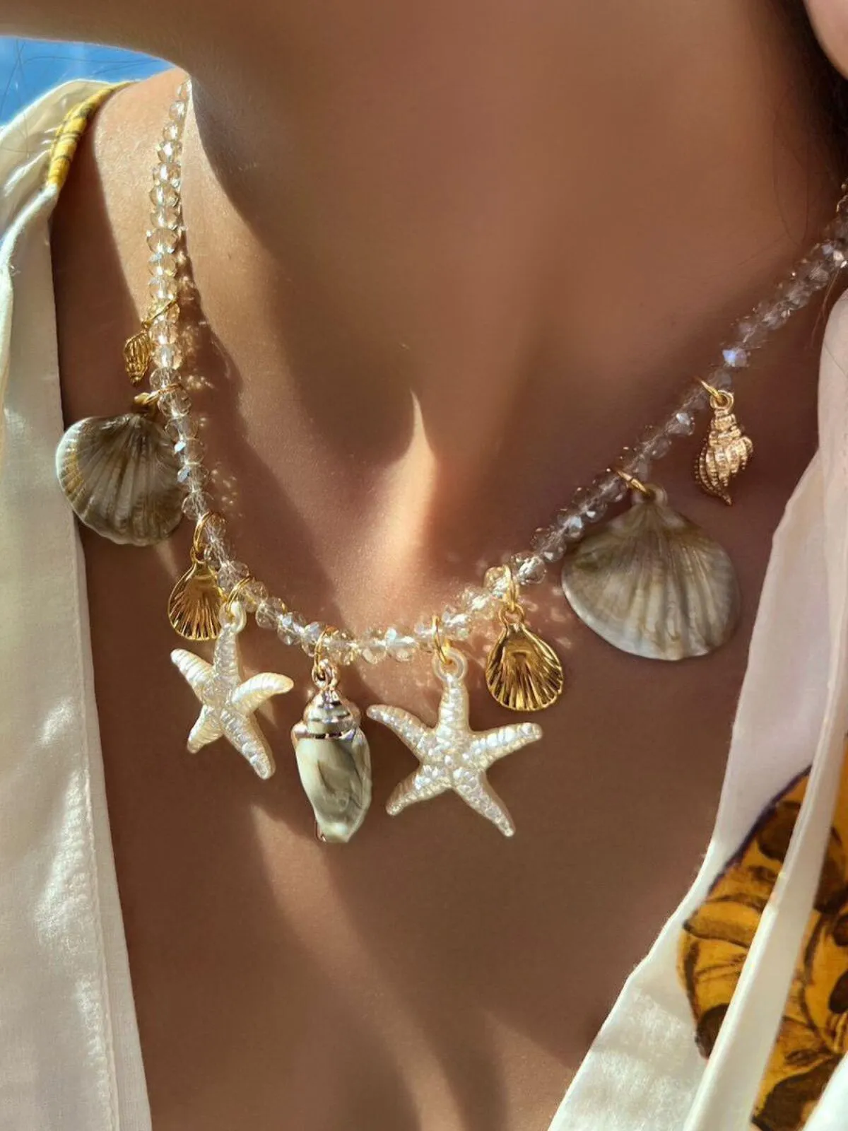 Charming Starfish Shell & Crystal Beaded Vacation Style Necklace, 1 of 5