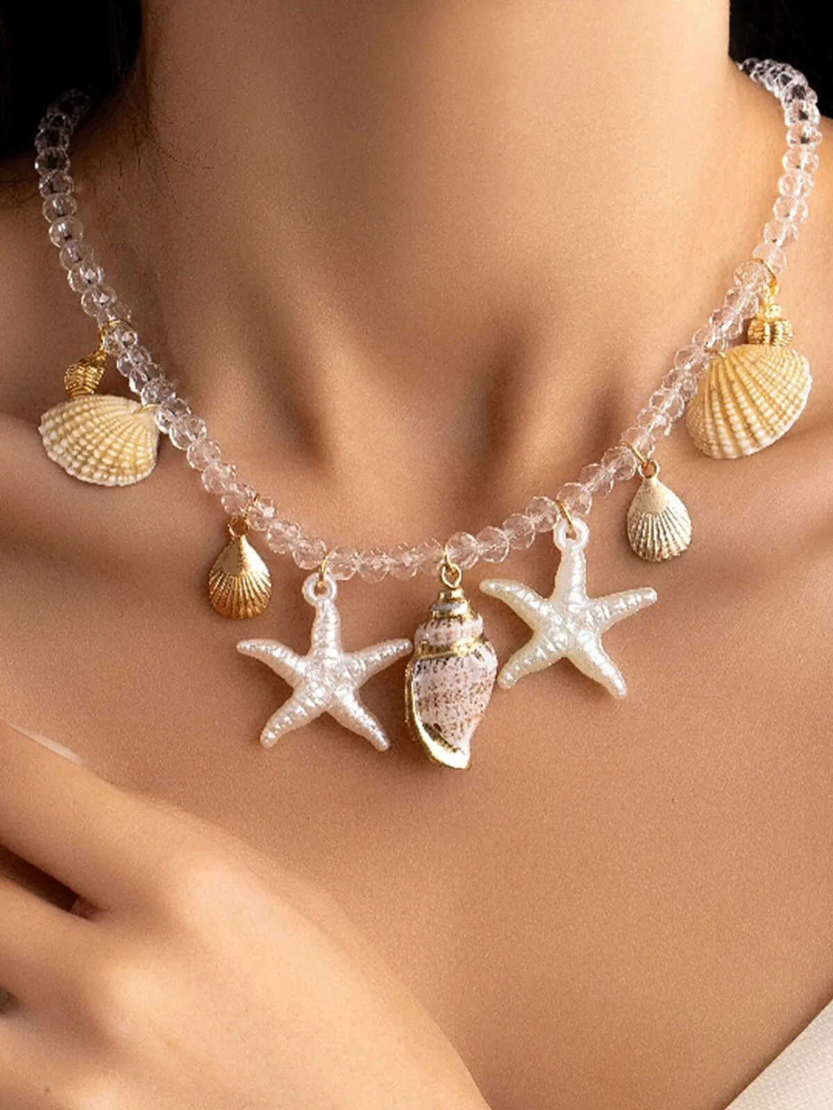 Charming Starfish Shell & Crystal Beaded Vacation Style Necklace, 3 of 5