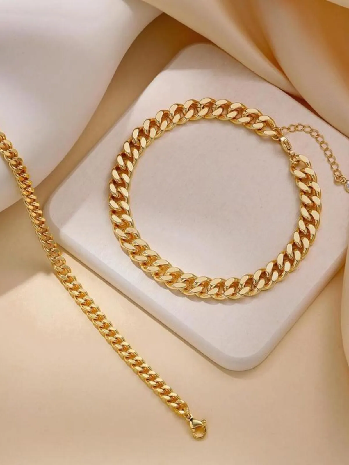 1PC Chunky Cuban Trendy Large Layer Link Chain Anklet, 1 of 3