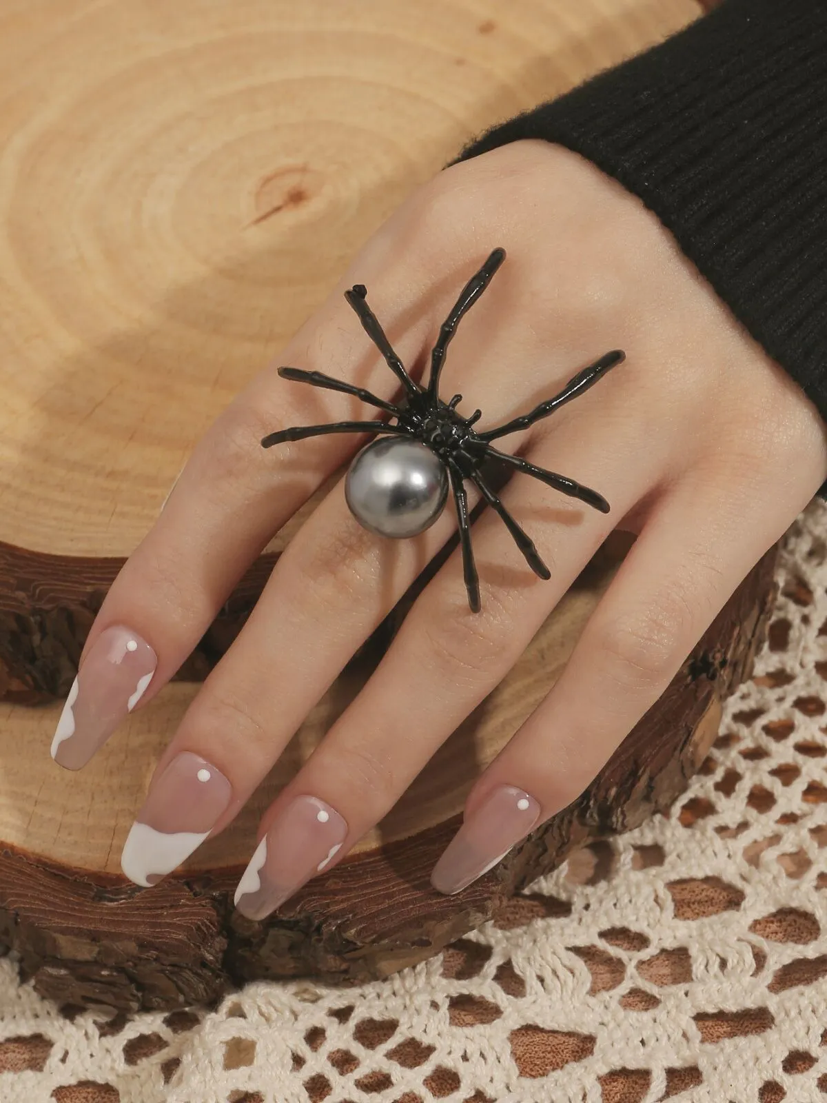 Halloween 1pc Gothic Punk Fashion Spider Pearl Adjustable Open, 1 of 5