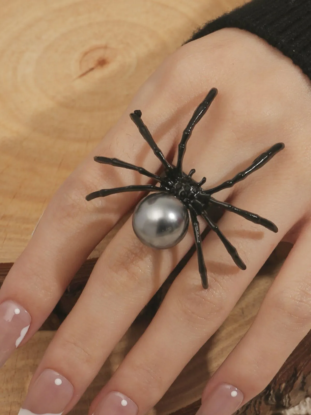 Halloween 1pc Gothic Punk Fashion Spider Pearl Adjustable Open, 2 of 5