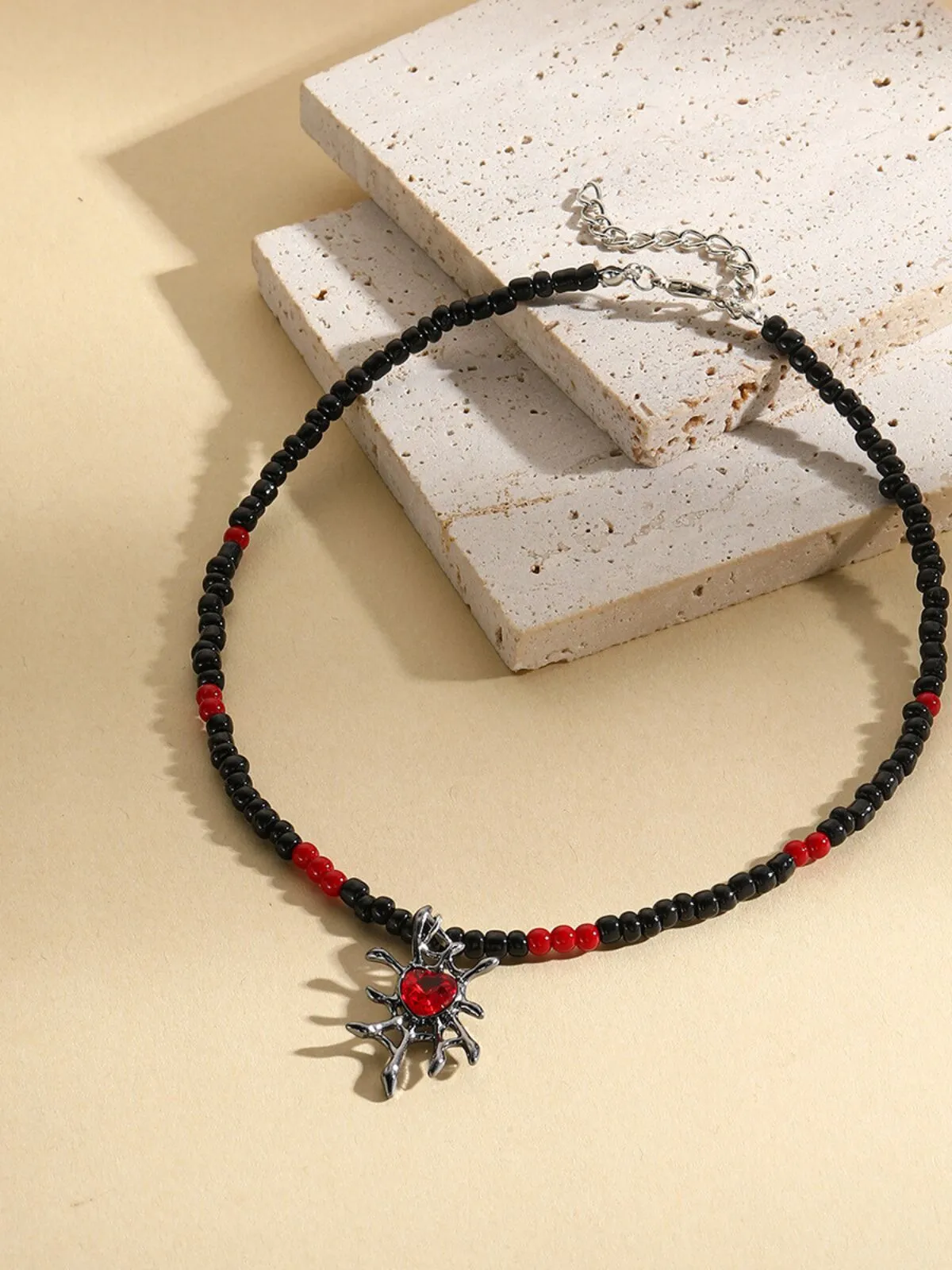 Halloween 1PC Gothic Black Alloy Spider Skull Pendant Stylish Victorian Steampunk Monochromatic Necklace , 4 of 6